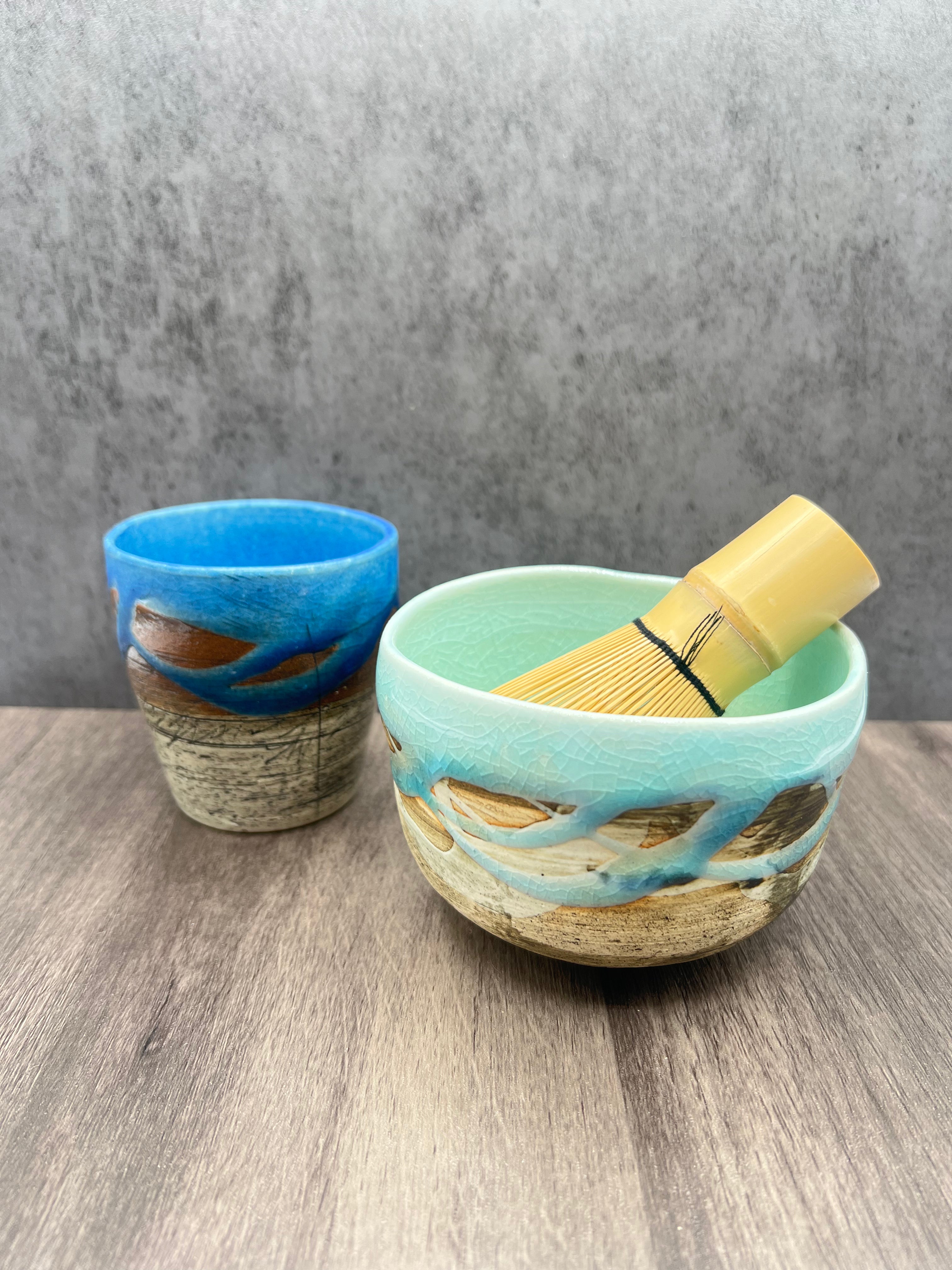 Hayashi Saku Blue Mino-yaki Yunomi by Kakurin - Japanese Teacup