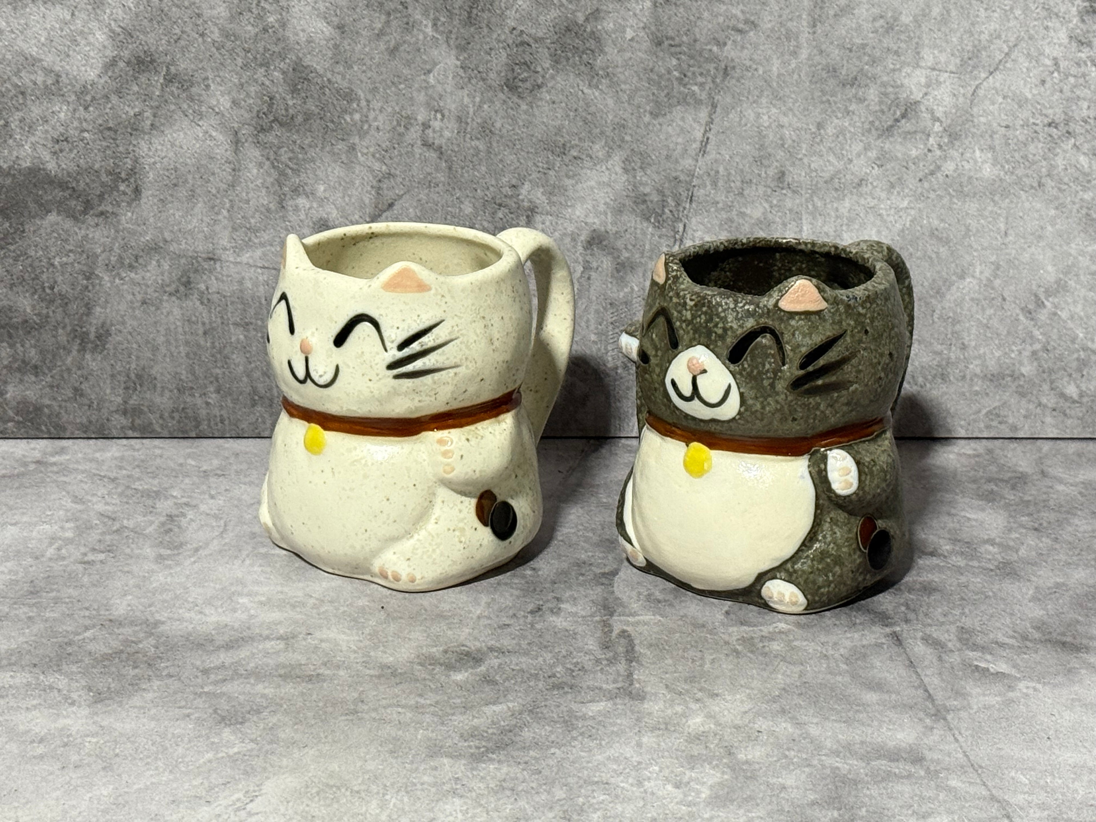 Maneki Neko Gray Cat Mino-yaki Mug - Japanese Tea Mug