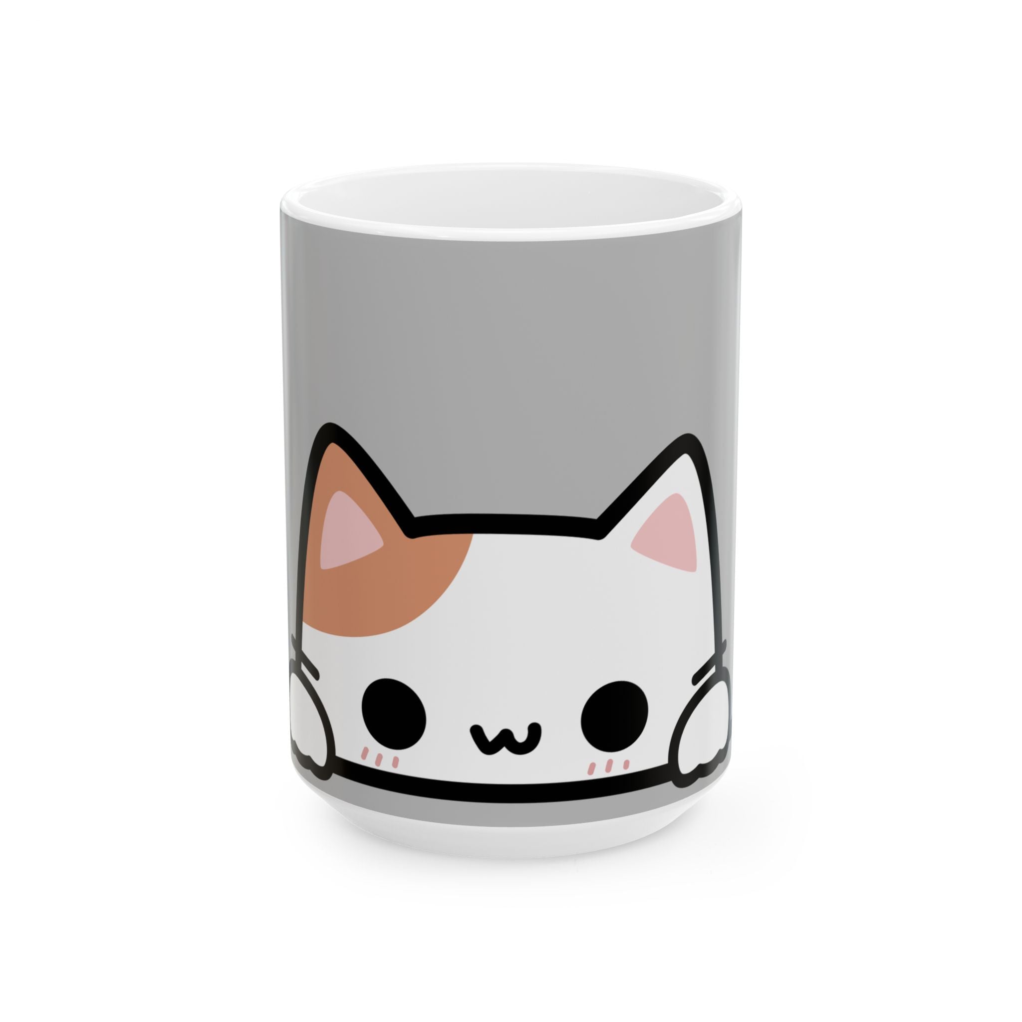 Kawaii Peekaboo Cat Ceramic Mug — Cute Calico Coffee Cup