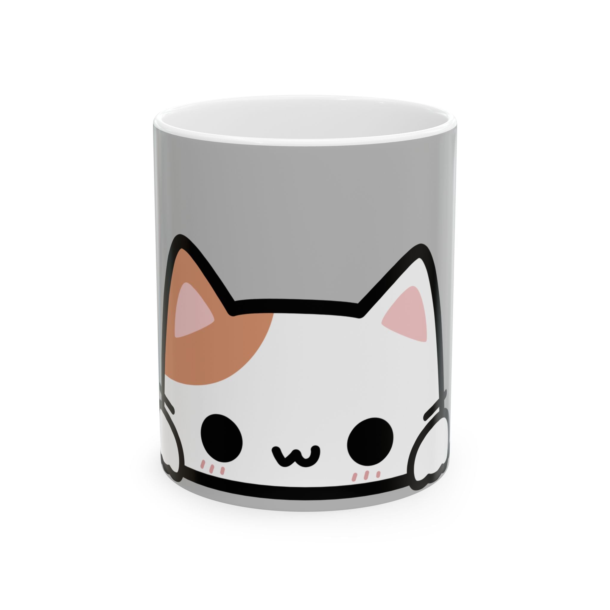 Kawaii Peekaboo Cat Ceramic Mug — Cute Calico Coffee Cup