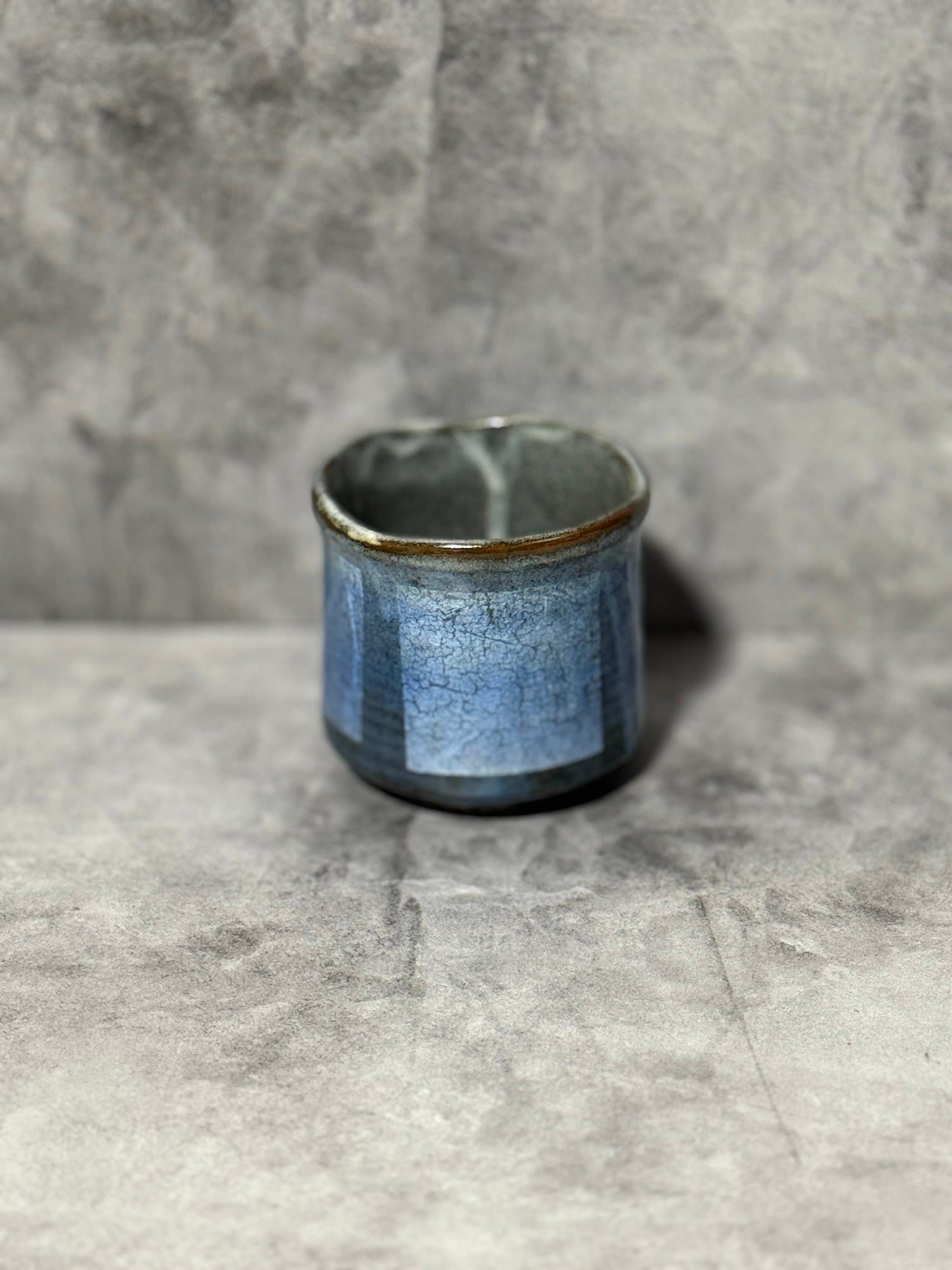 Gin Aya Blue Glaze Gray Kutani-yaki Yunomi - Japanese Teacup