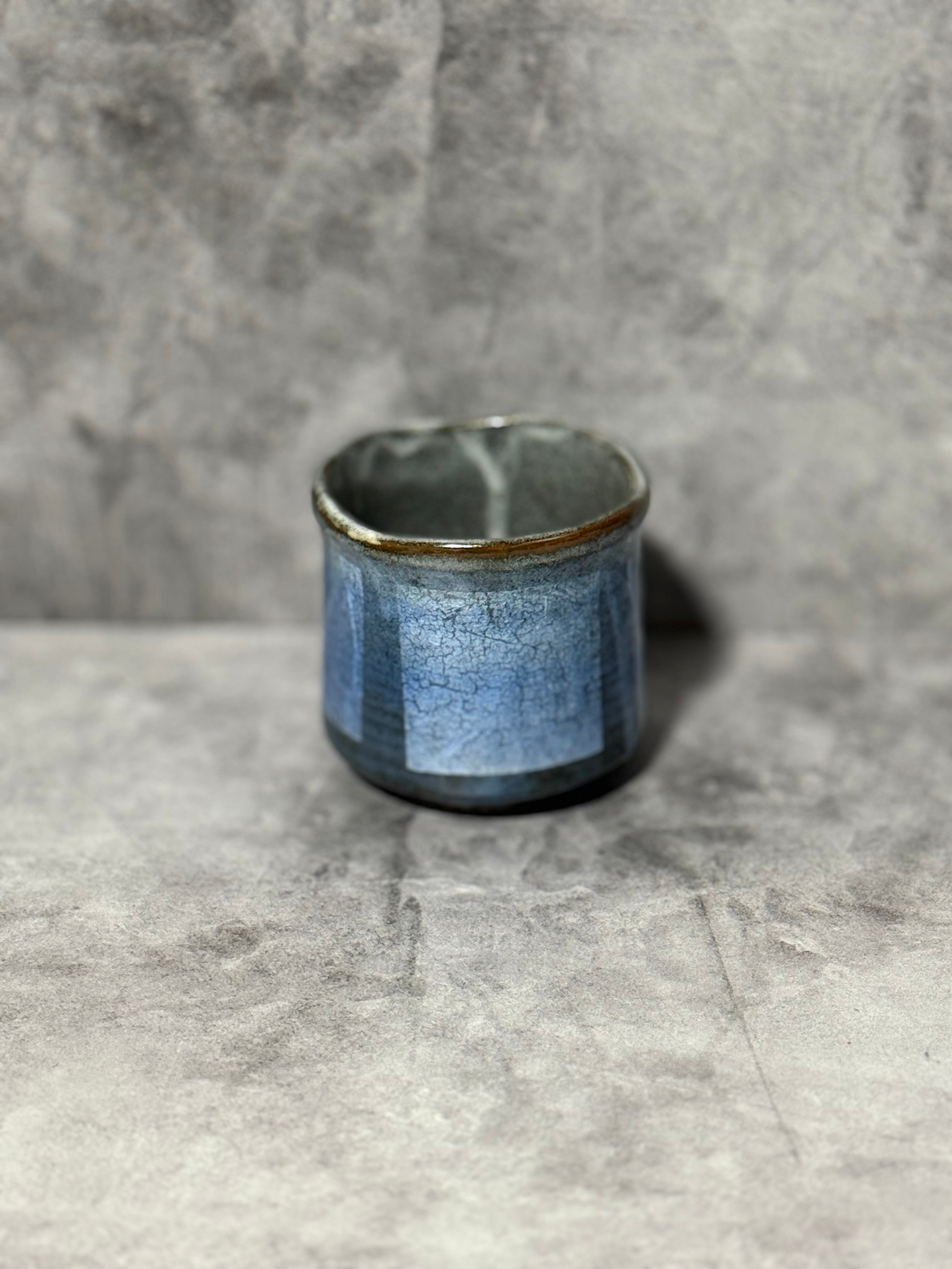 Gin Aya Blue Glaze Gray Kutani-yaki Yunomi - Japanese Teacup