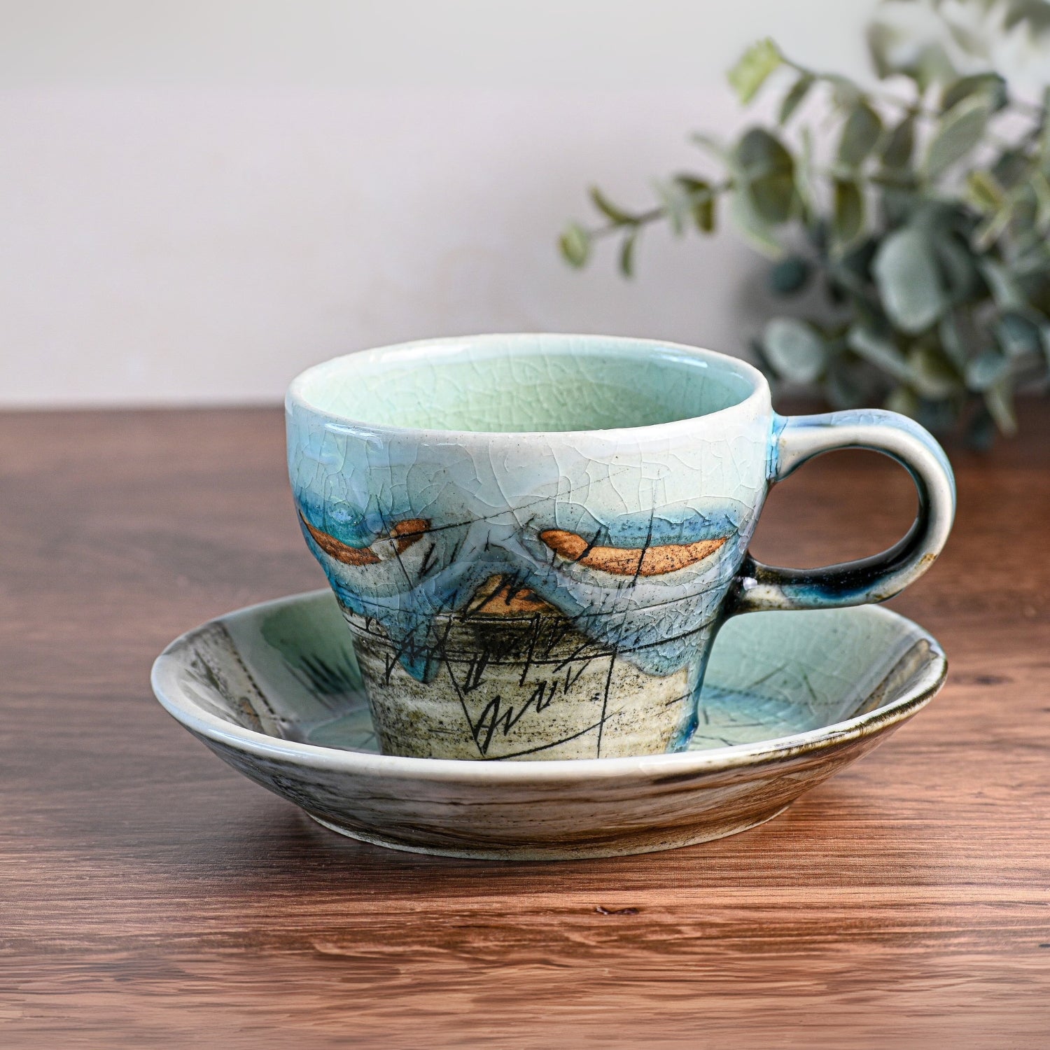 Blue Ceramic Tea Cup with Saucer - Traditional Japanese Tea Cup - Premium Quality Ceramic Mugs