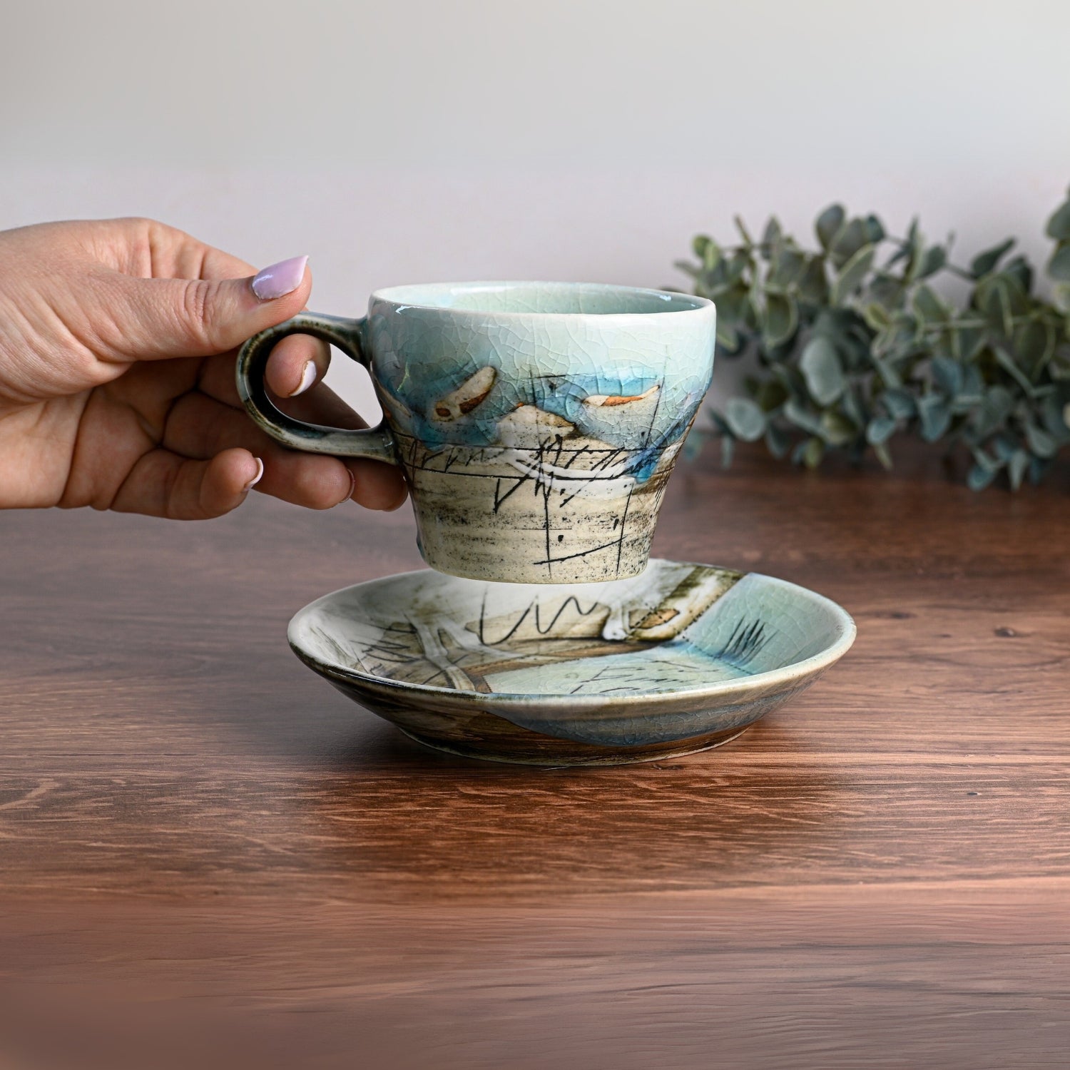 Blue Ceramic Tea Cup with Saucer - Traditional Japanese Tea Cup - Premium Quality Ceramic Mugs