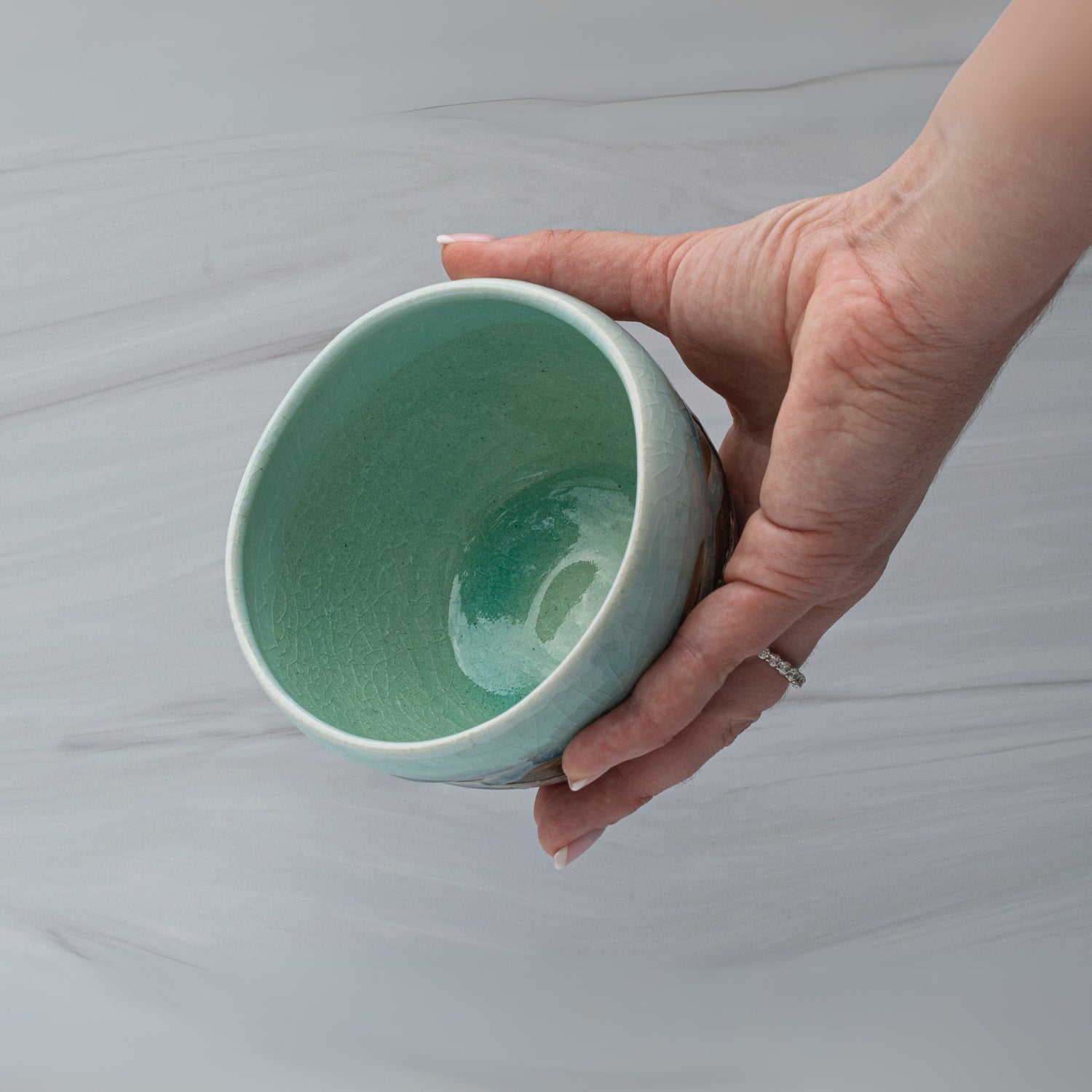 Japanese Matcha Tea Bowl Blue & Brown Glaze