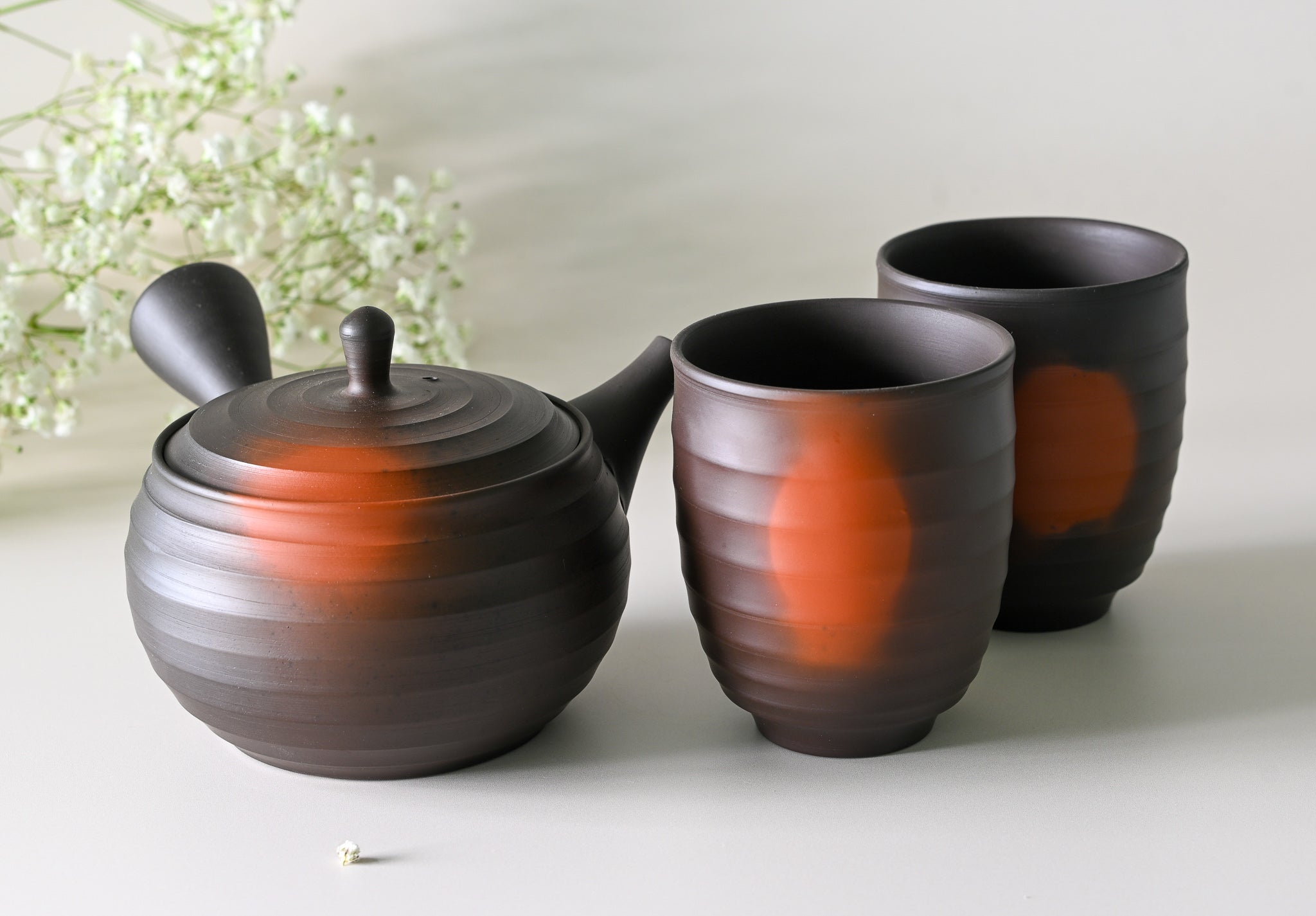 Japanese Green Tea Set - Teapot with Filters (270ml) and Two Cups