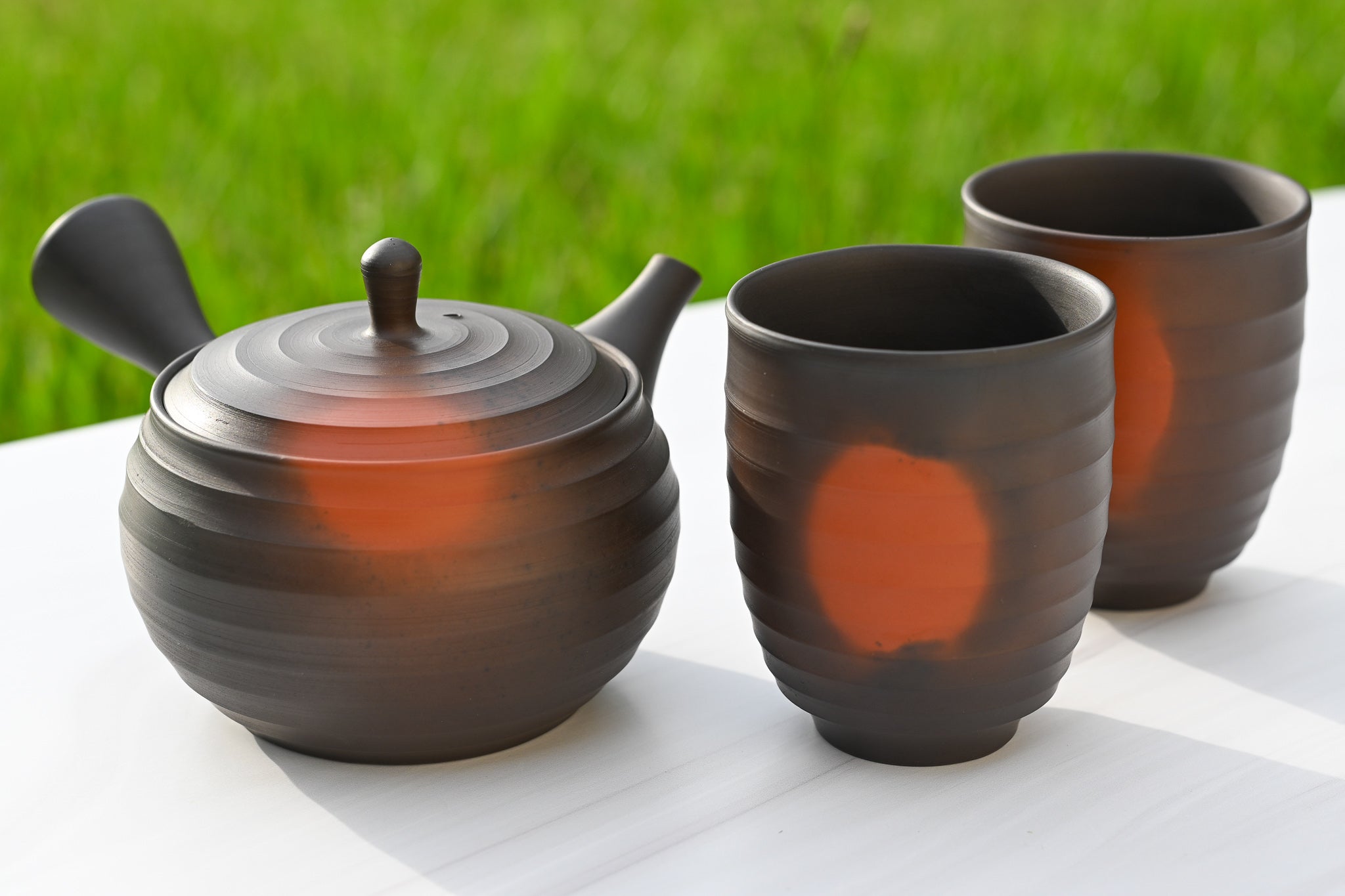 Japanese Green Tea Set - Teapot with Filters (270ml) and Two Cups