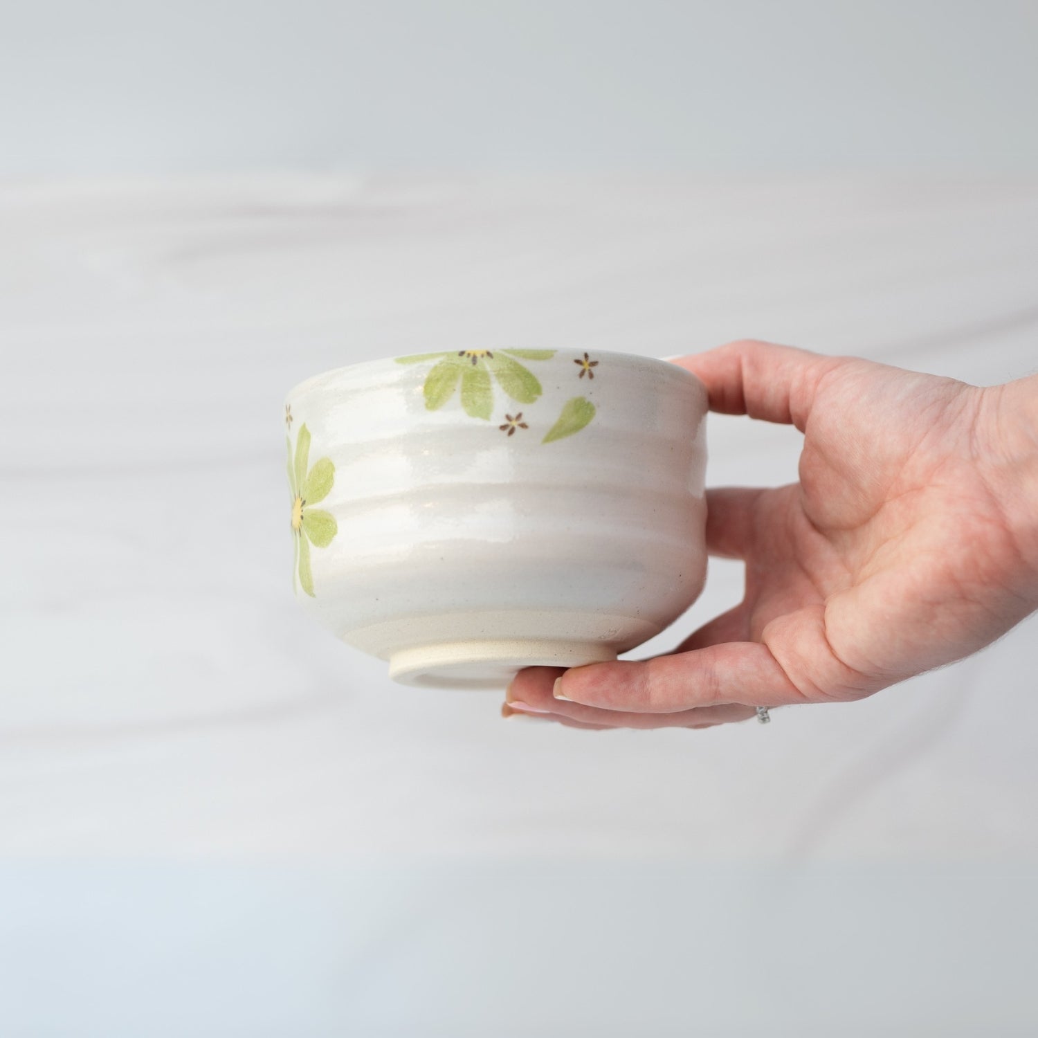 Green Flowers Ceramic Matcha Bowl