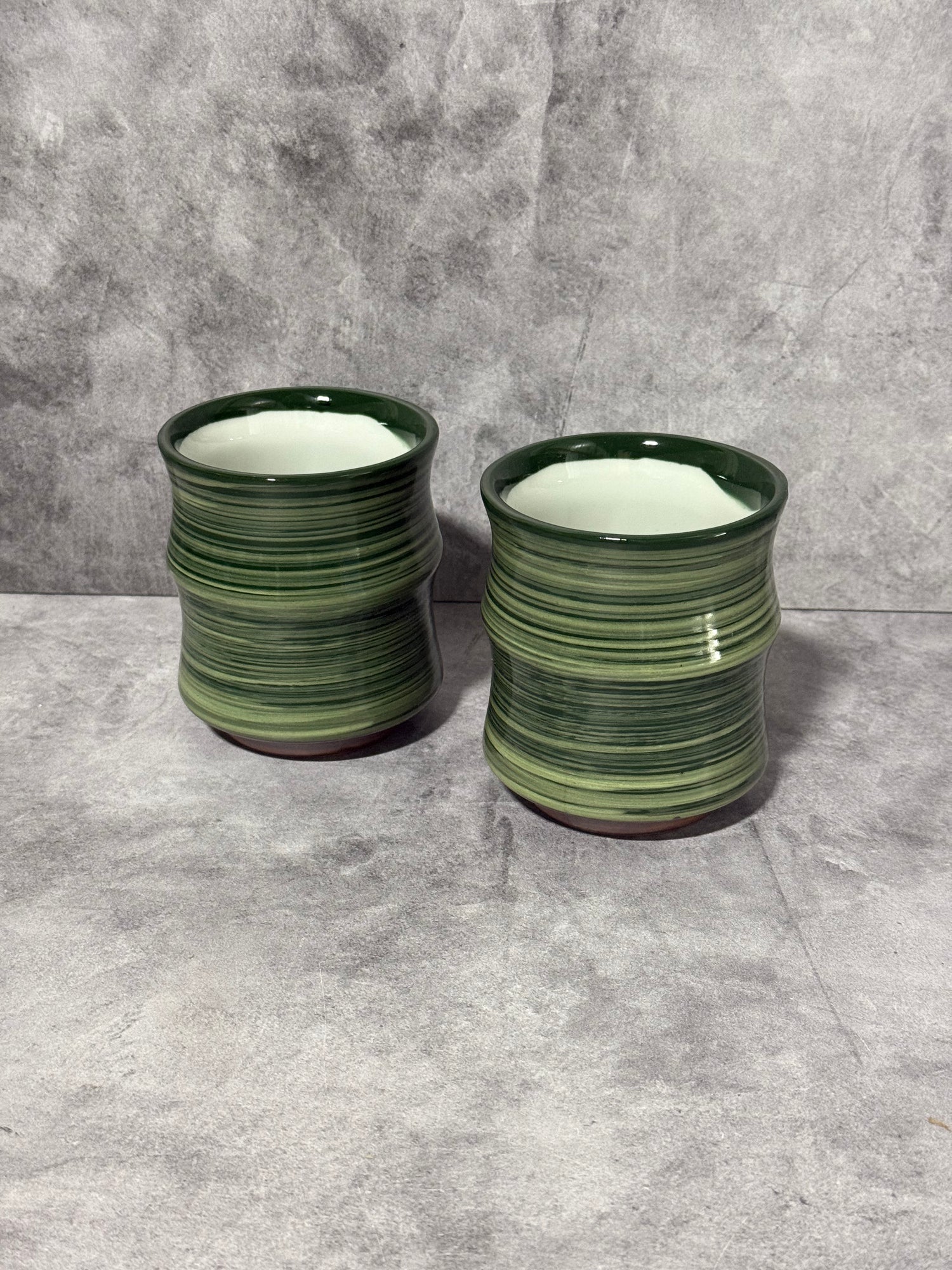 Katachi Oribe Green Mino-yaki Yunomi - Japanese Teacup