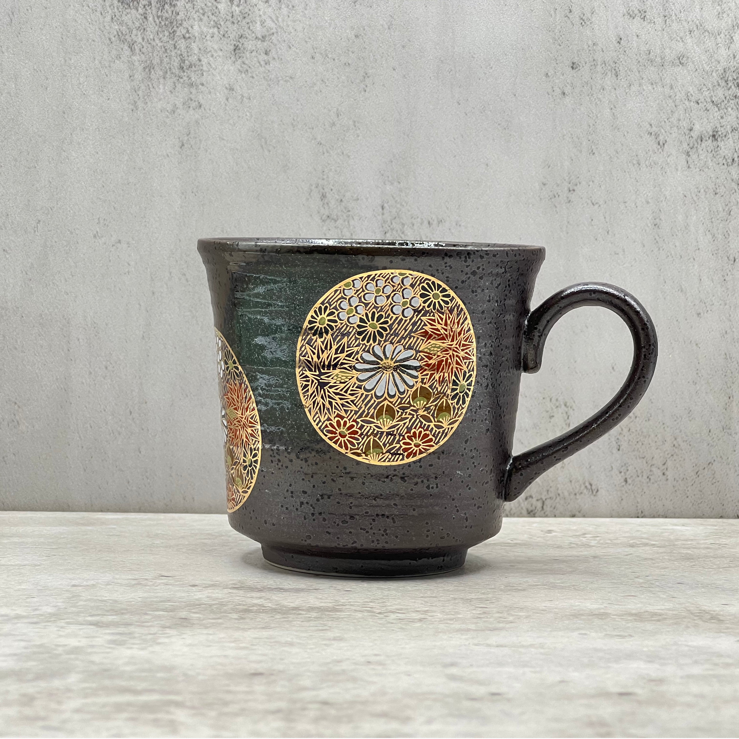 Kinkazume Black Kutani-yaki Mug- Japanese Tea Mug