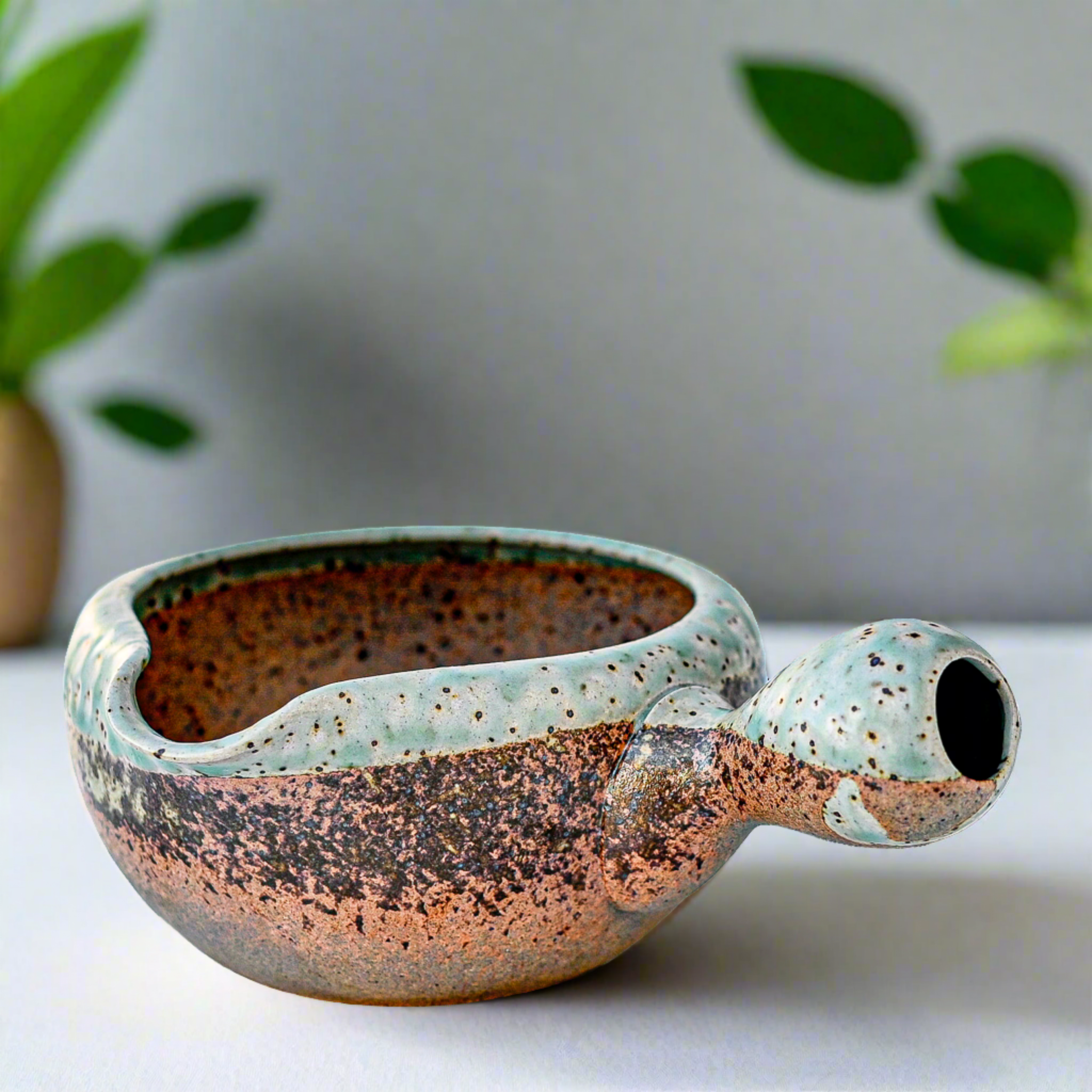 Brown Ceramic Matcha Bowl with Spout