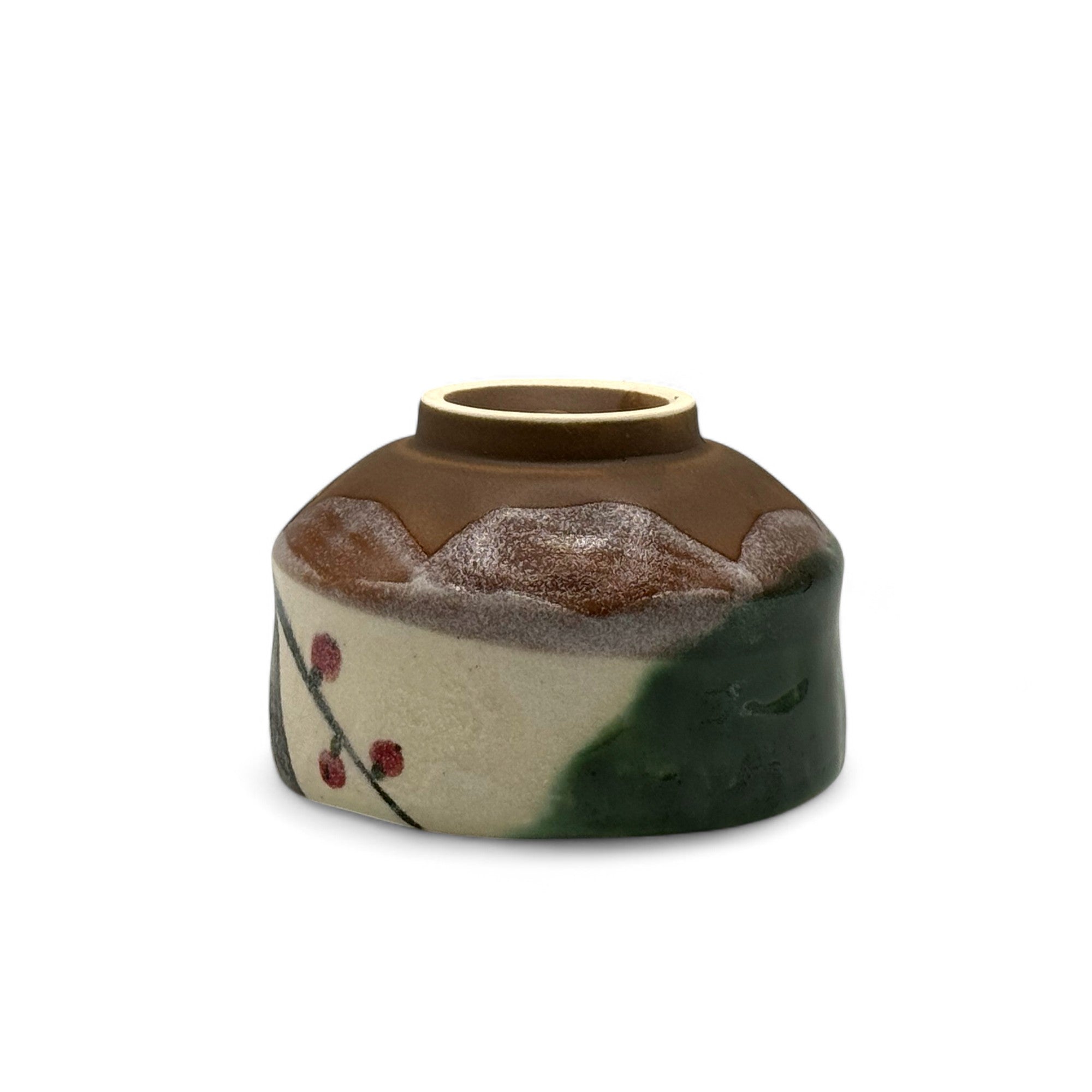 Cherry Blossom Beige Mino-yaki Chawan - Japanese Mini Matcha Bowl