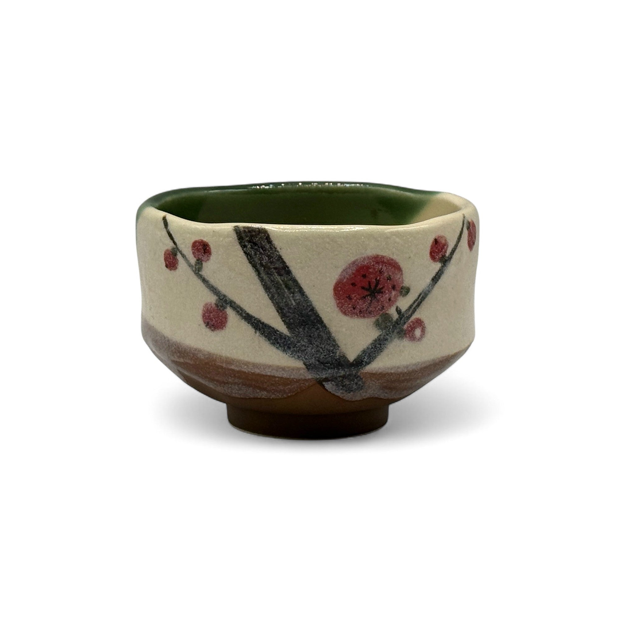 Cherry Blossom Beige Mino-yaki Chawan - Japanese Mini Matcha Bowl