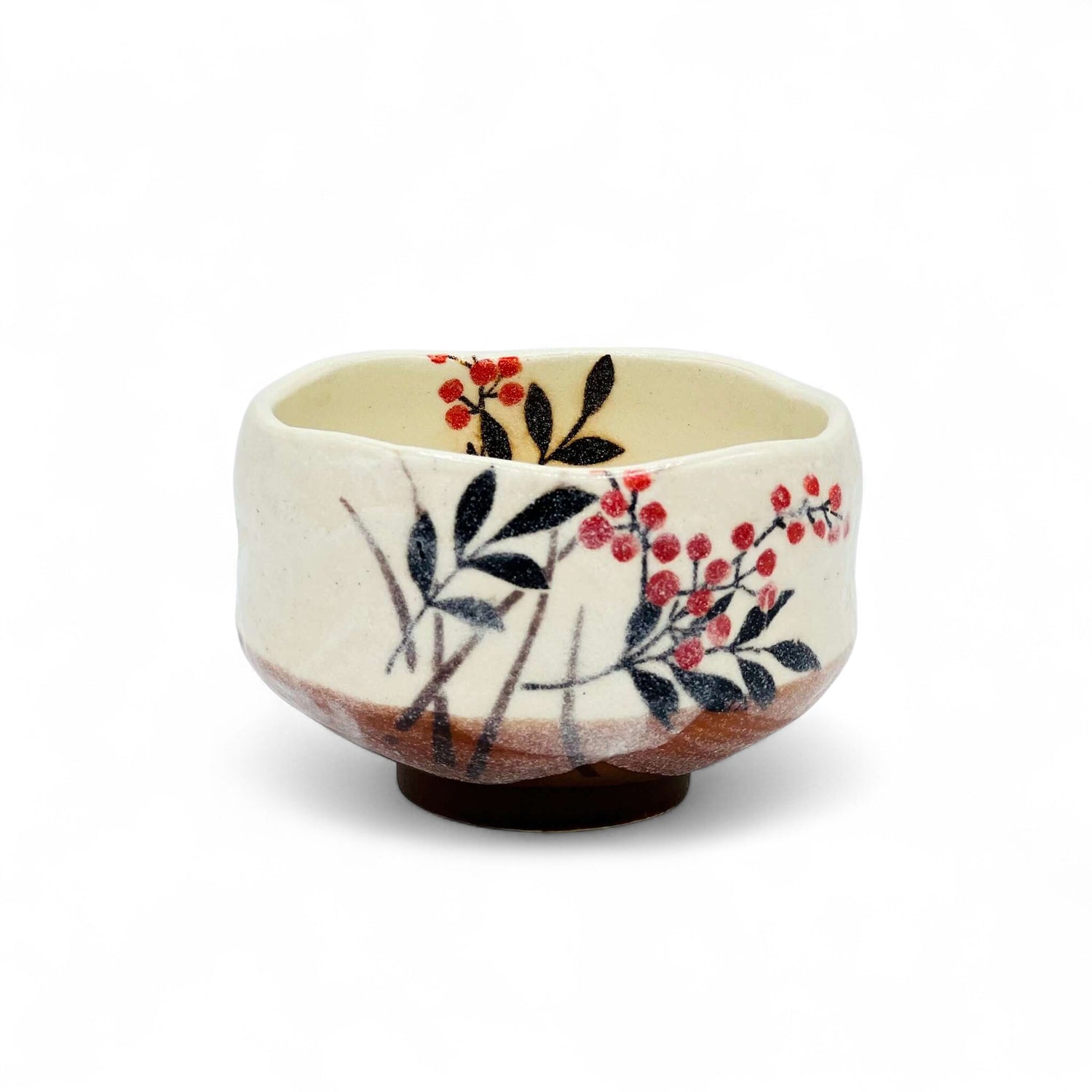 Hana Blossom Leaves Mino-yaki Chawan - Japanese Mini Matcha Bowl