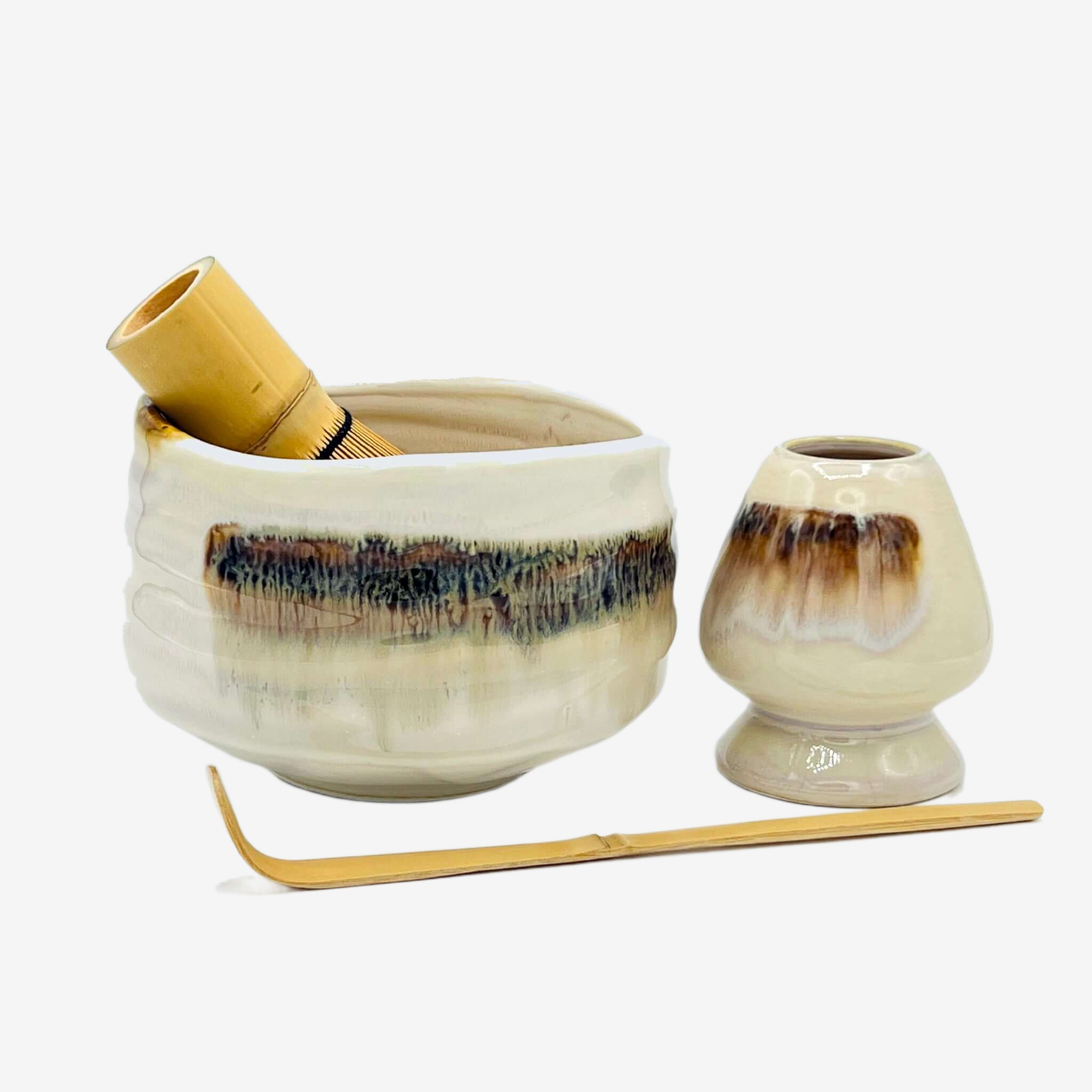 Iro Tobichiru White Chawan Set - Japanese Matcha Bowl Matchaware Inoue Tea