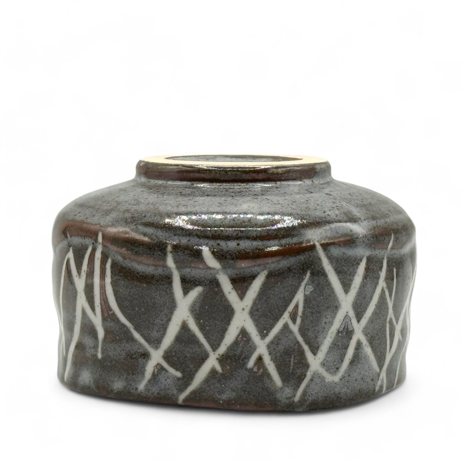 Iguchi Stripe Gray Mino-yaki Chawan - Japanese Matcha Bowl