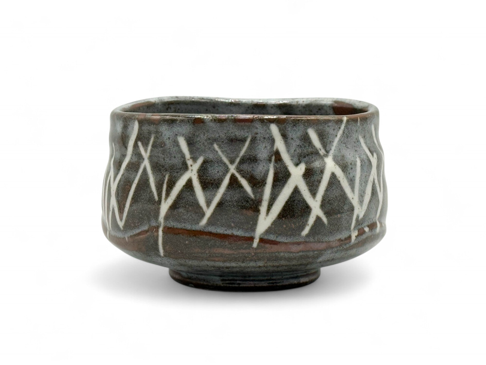Iguchi Stripe Gray Mino-yaki Chawan - Japanese Matcha Bowl