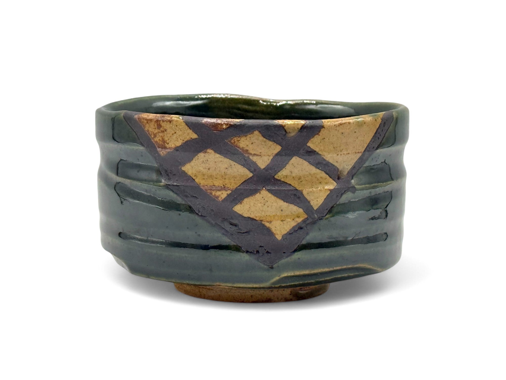 Oribe Madori Green Mino-yaki Chawan - Japanese Matcha Bowl