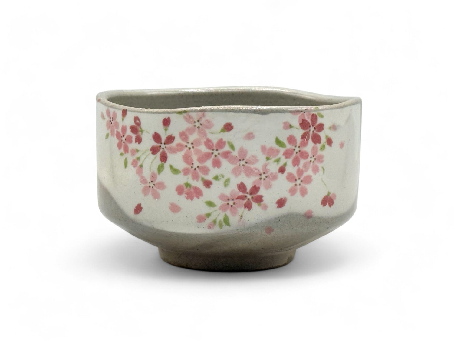 Megumi Sakura Gray Mino-yaki Chawan - Japanese Matcha Bowl