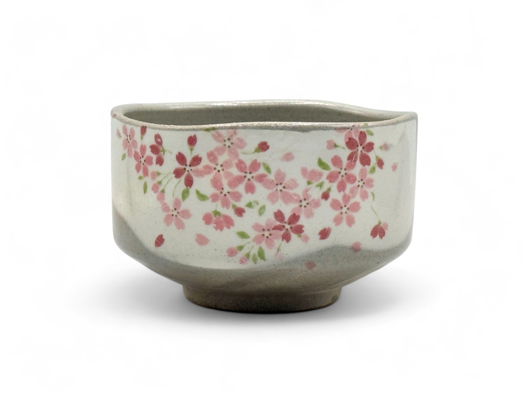 Megumi Sakura Gray Mino-yaki Chawan - Japanese Matcha Bowl