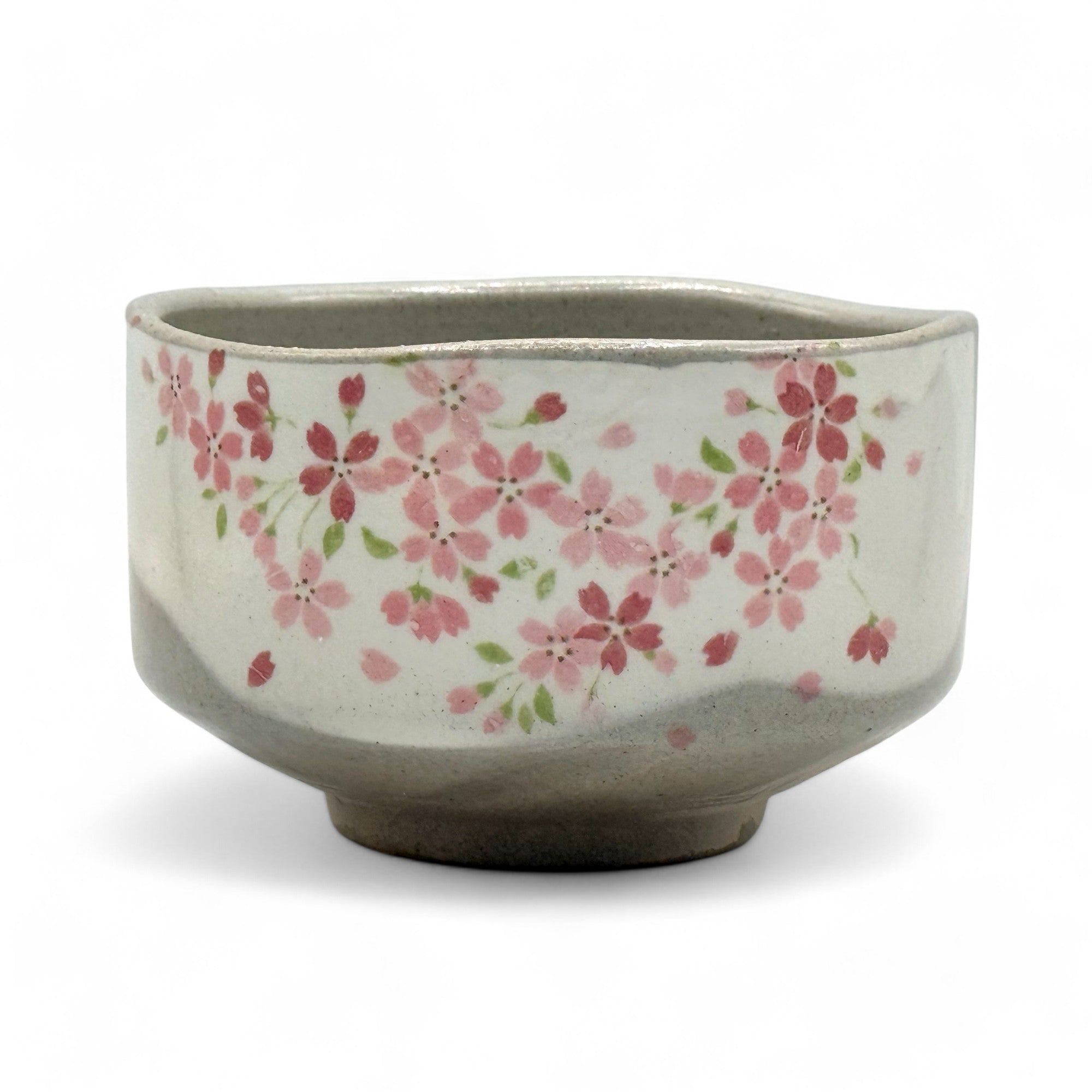 Megumi Sakura Gray Mino-yaki Chawan - Japanese Matcha Bowl