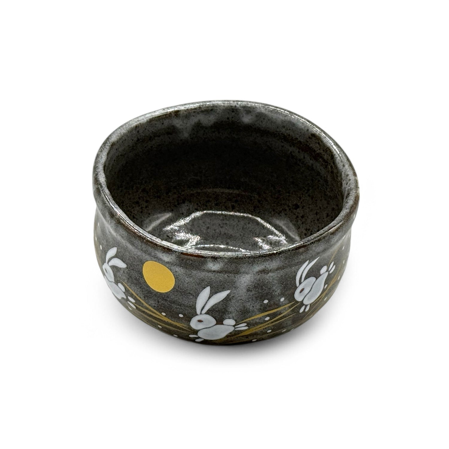 Hane Usagi Moon Rabbit Gray Kutani-yaki Chawan (Wooden Box) - Japanese Matcha Bowl