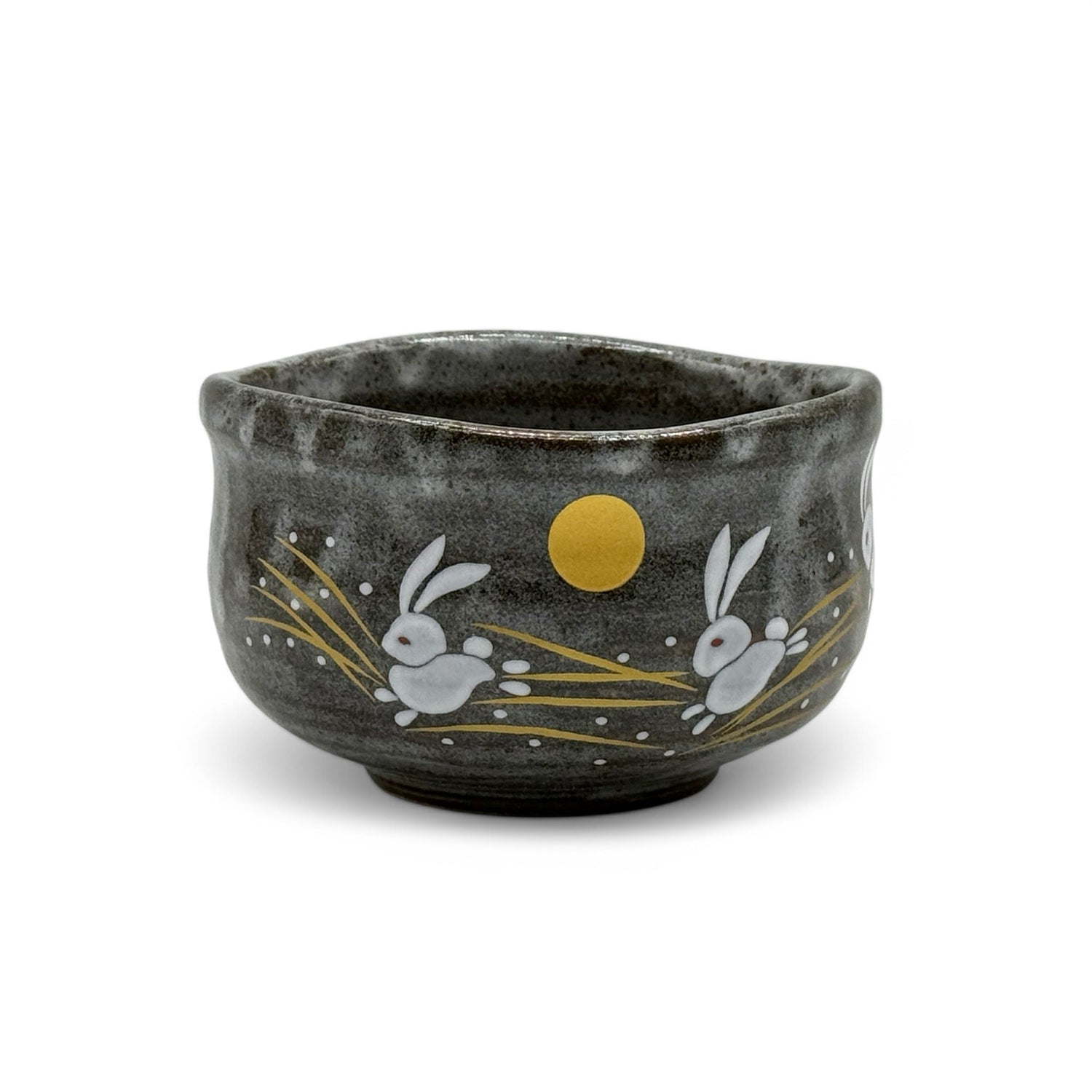 Hane Usagi Moon Rabbit Gray Kutani-yaki Chawan (Wooden Box) - Japanese Matcha Bowl
