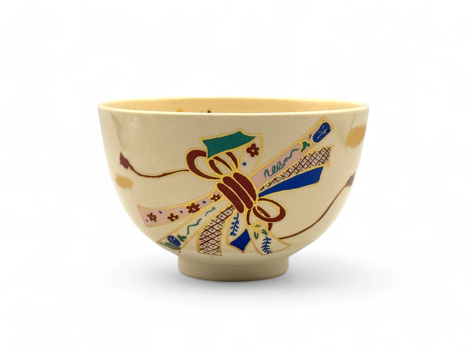Ninsei Knot Beige White Mino-yaki Ido Chawan - Japanese Matcha Bowl