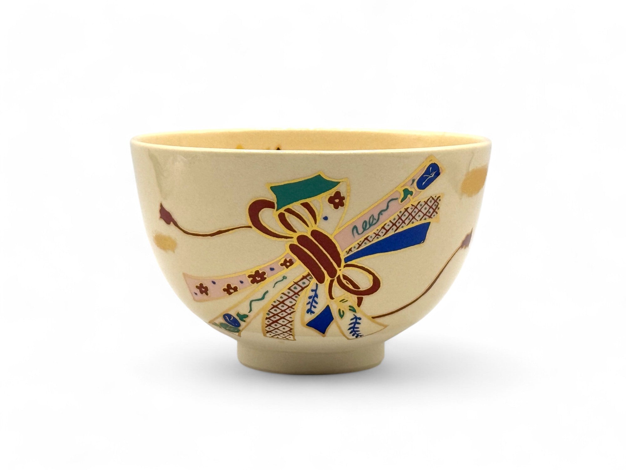 Ninsei Knot Beige White Mino-yaki Ido Chawan - Japanese Matcha Bowl