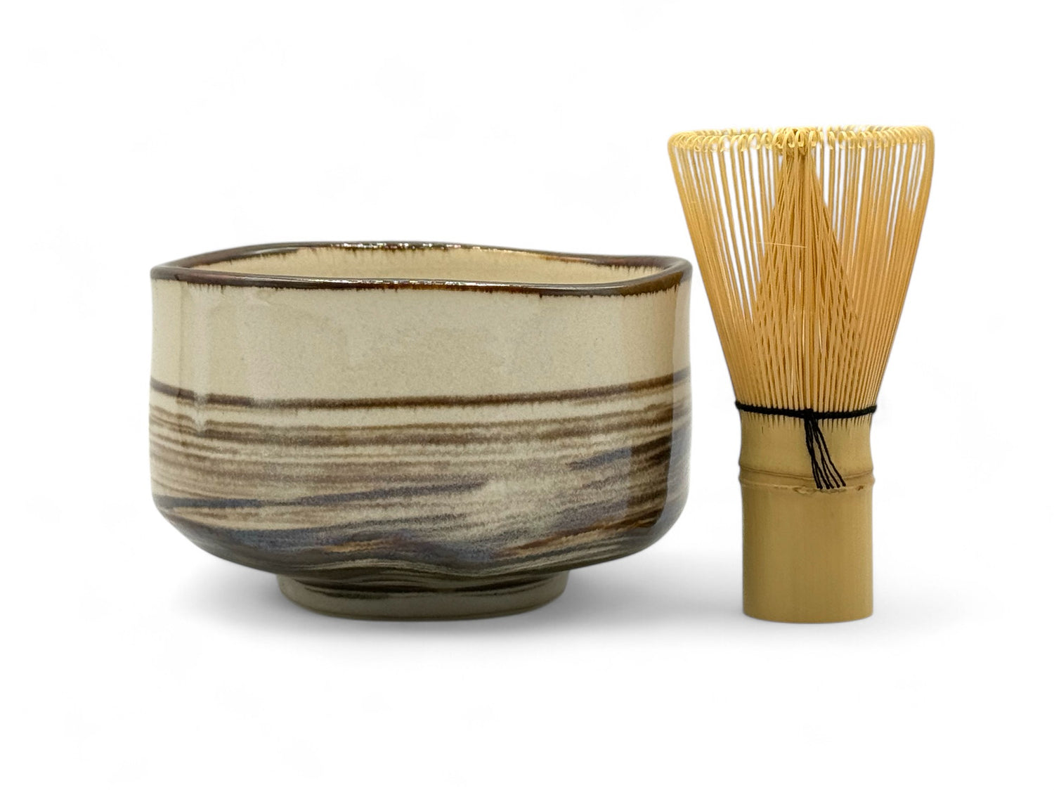 Ichiyama Brown Mino-yaki Chawan Set - Japanese Matcha Bowl