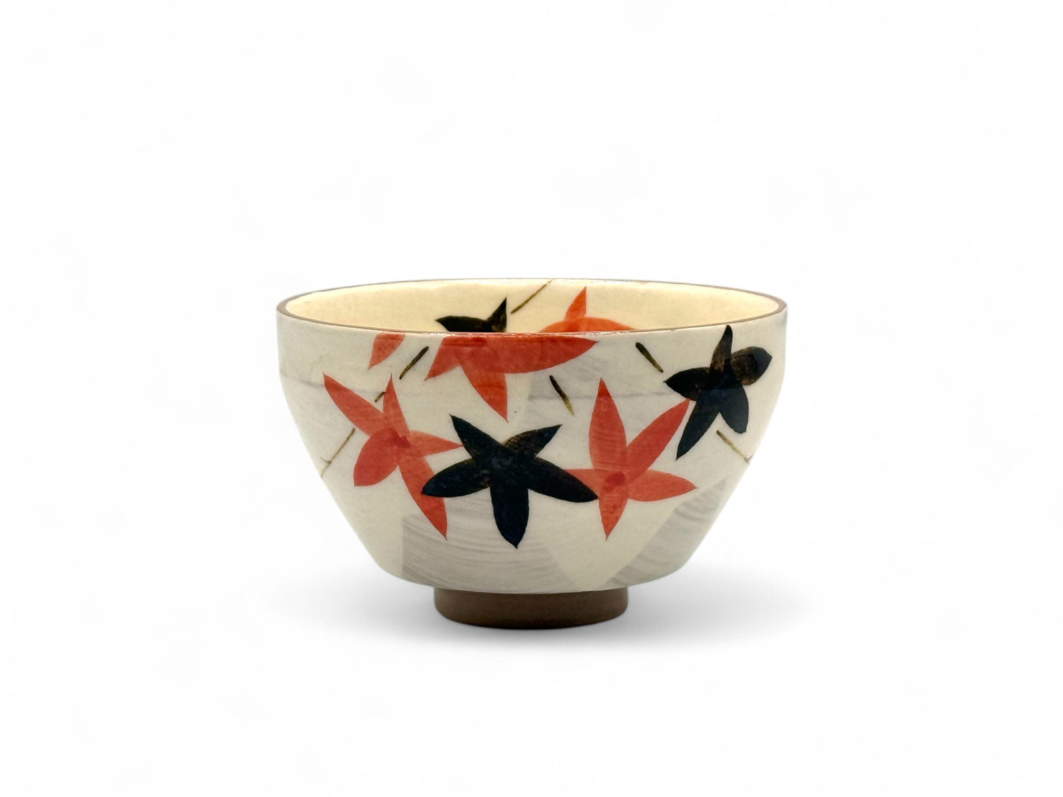 Shimotsuki Momiji Leaves White Mino-yaki Ido Chawan - Japanese Mini Matcha Bowl