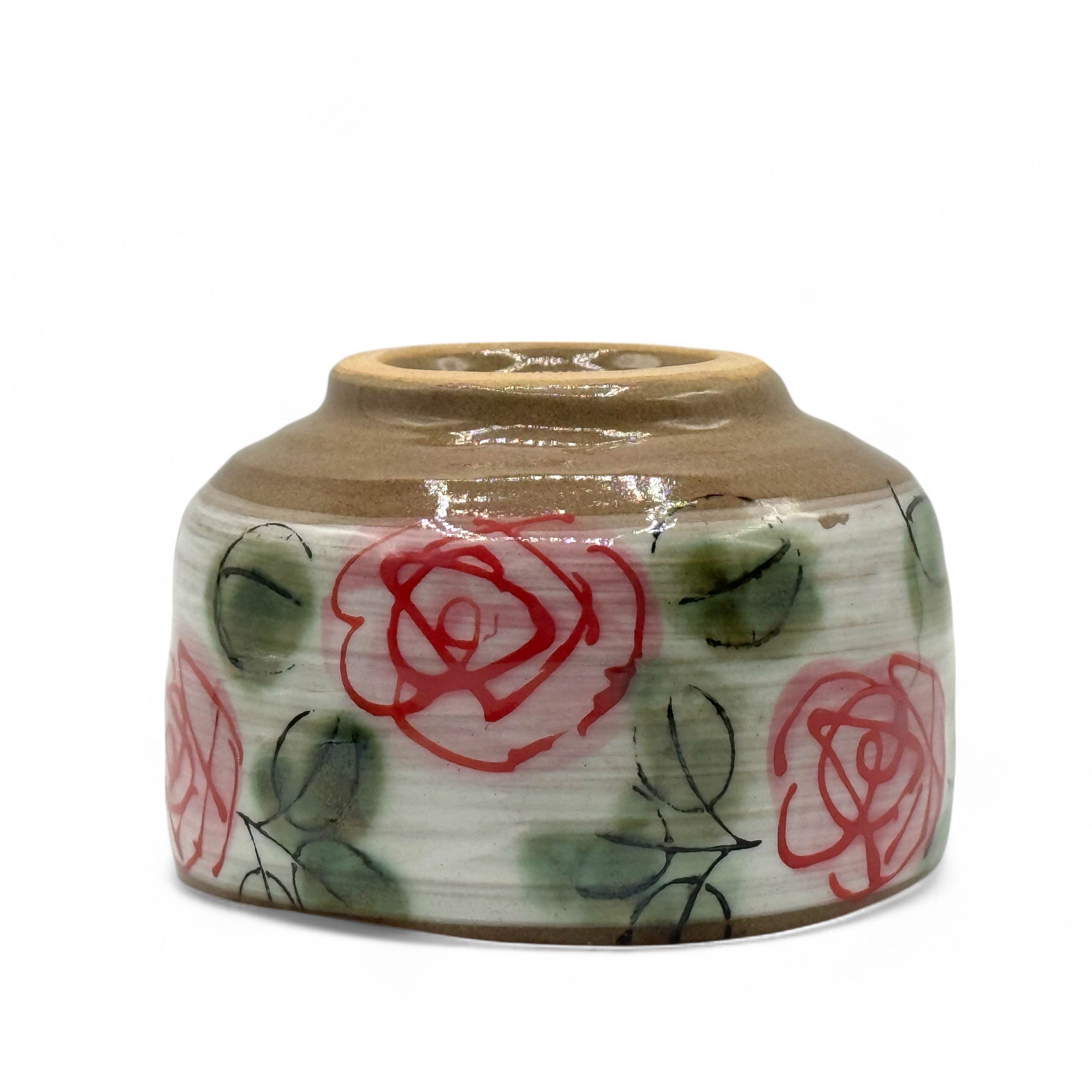 Red Rose Garden Mino-yaki Chawan - Japanese Matcha Bowl
