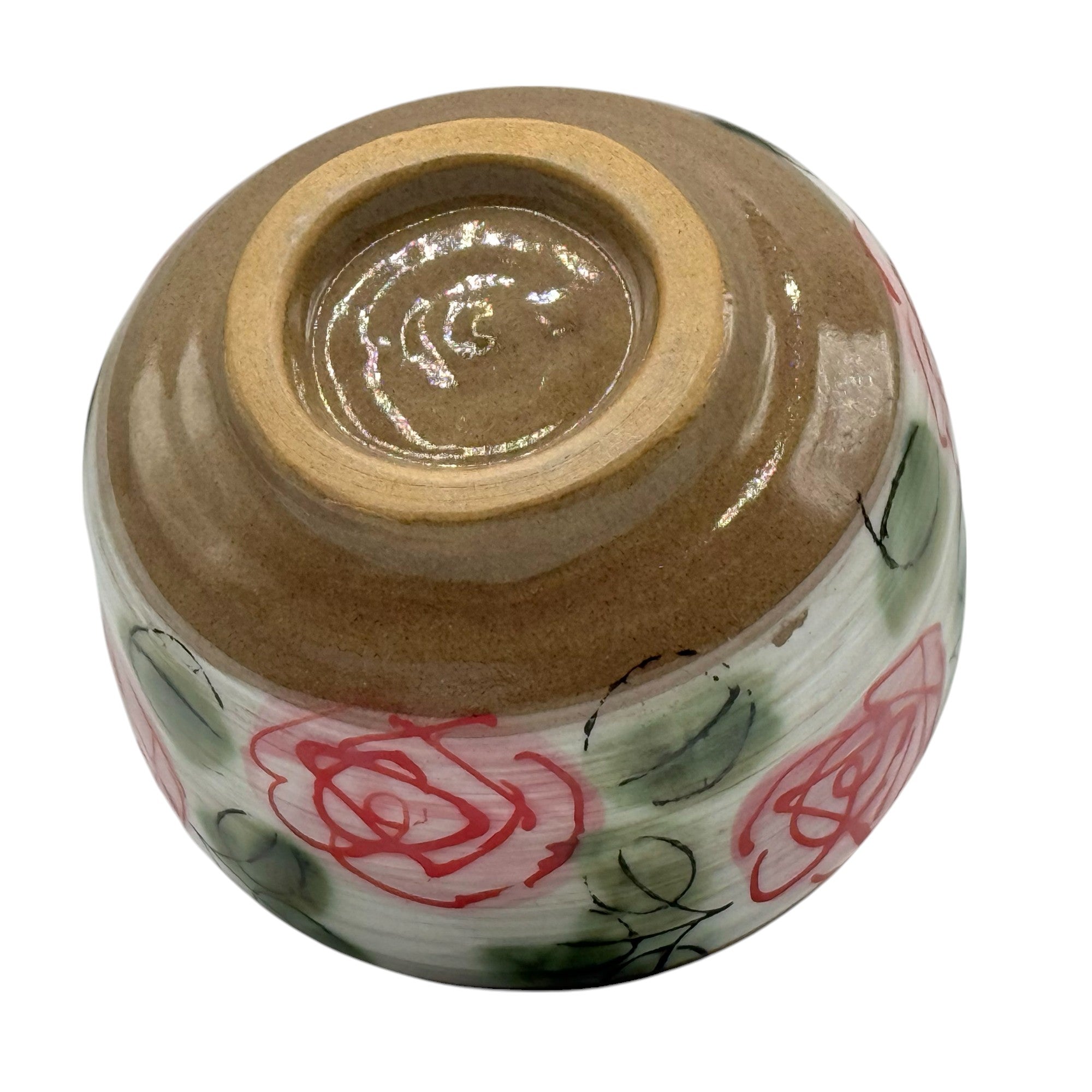 Red Rose Garden Mino-yaki Chawan - Japanese Matcha Bowl