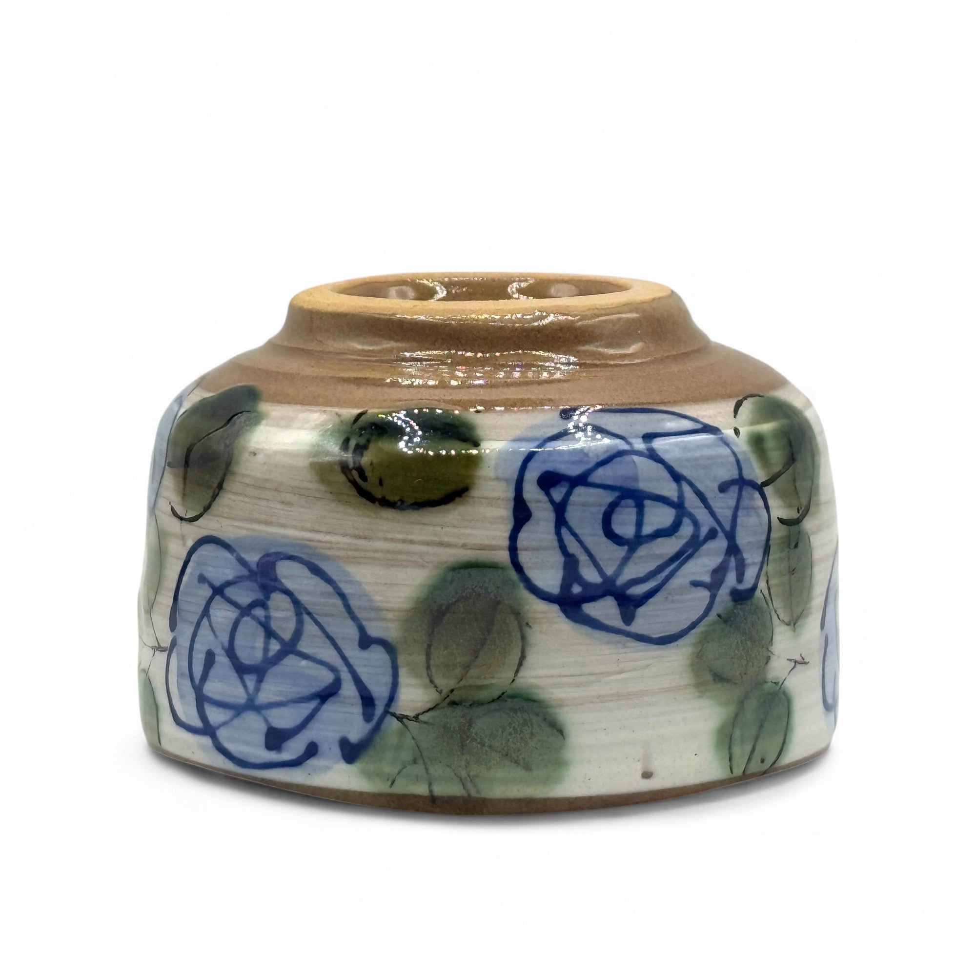 Blue Rose Garden Mino-yaki Chawan - Japanese Matcha Bowl