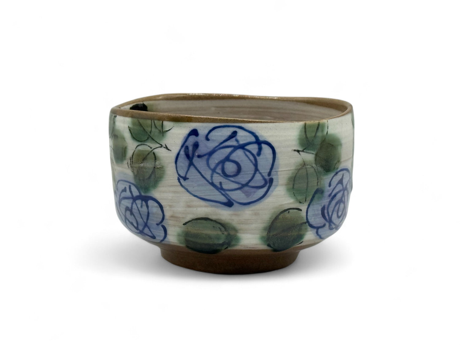 Blue Rose Garden Mino-yaki Chawan - Japanese Matcha Bowl