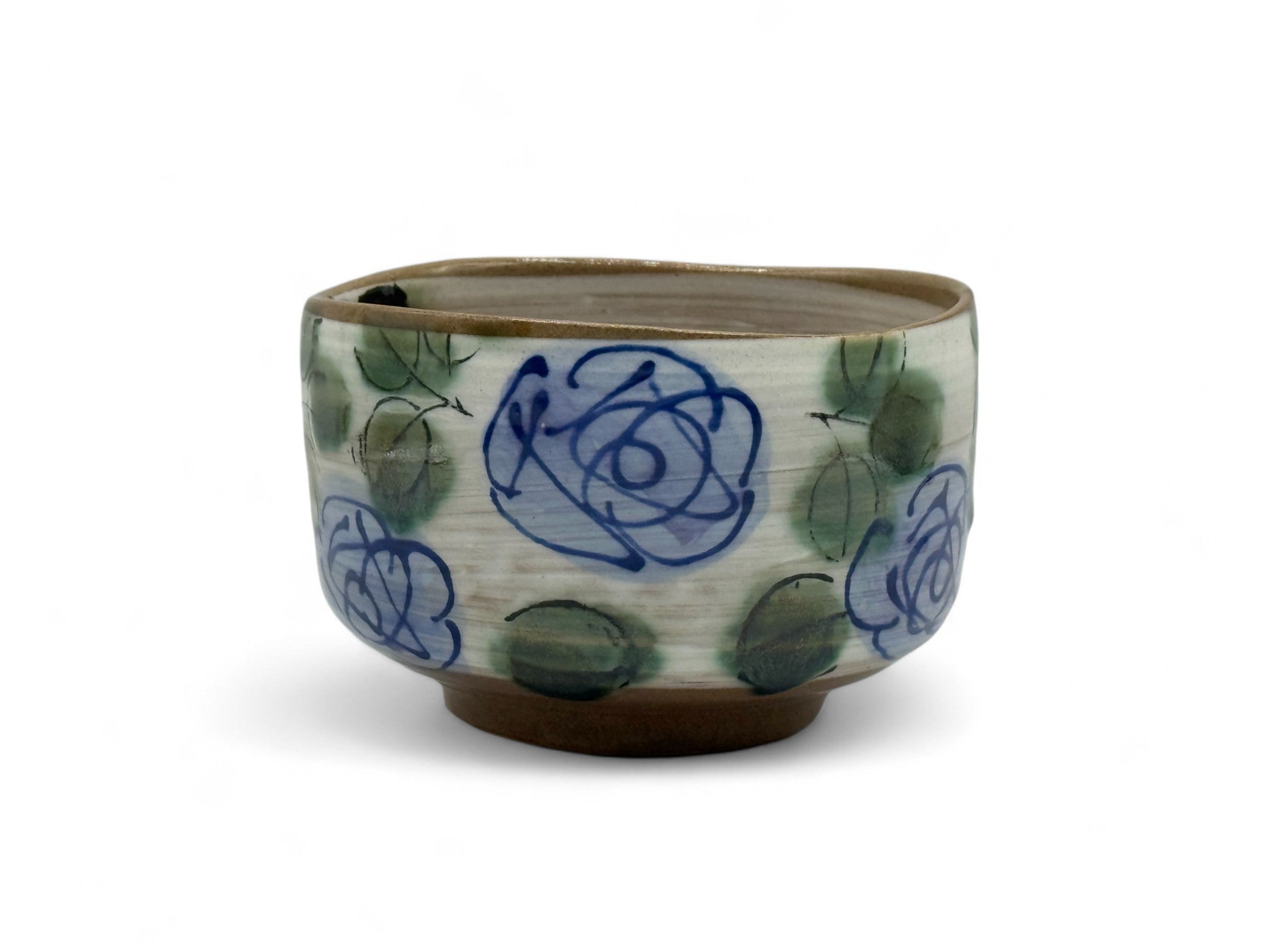 Blue Rose Garden Mino-yaki Chawan - Japanese Matcha Bowl