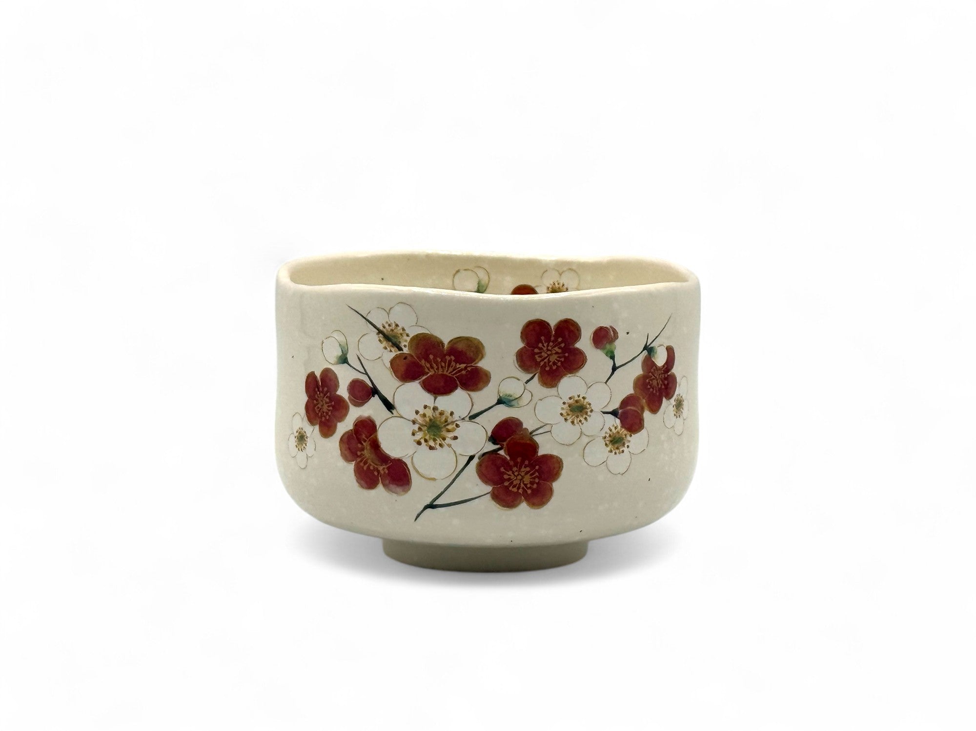 Ume Hana White Mini Mino-yaki Chawan - Japanese Mini Matcha Bowl