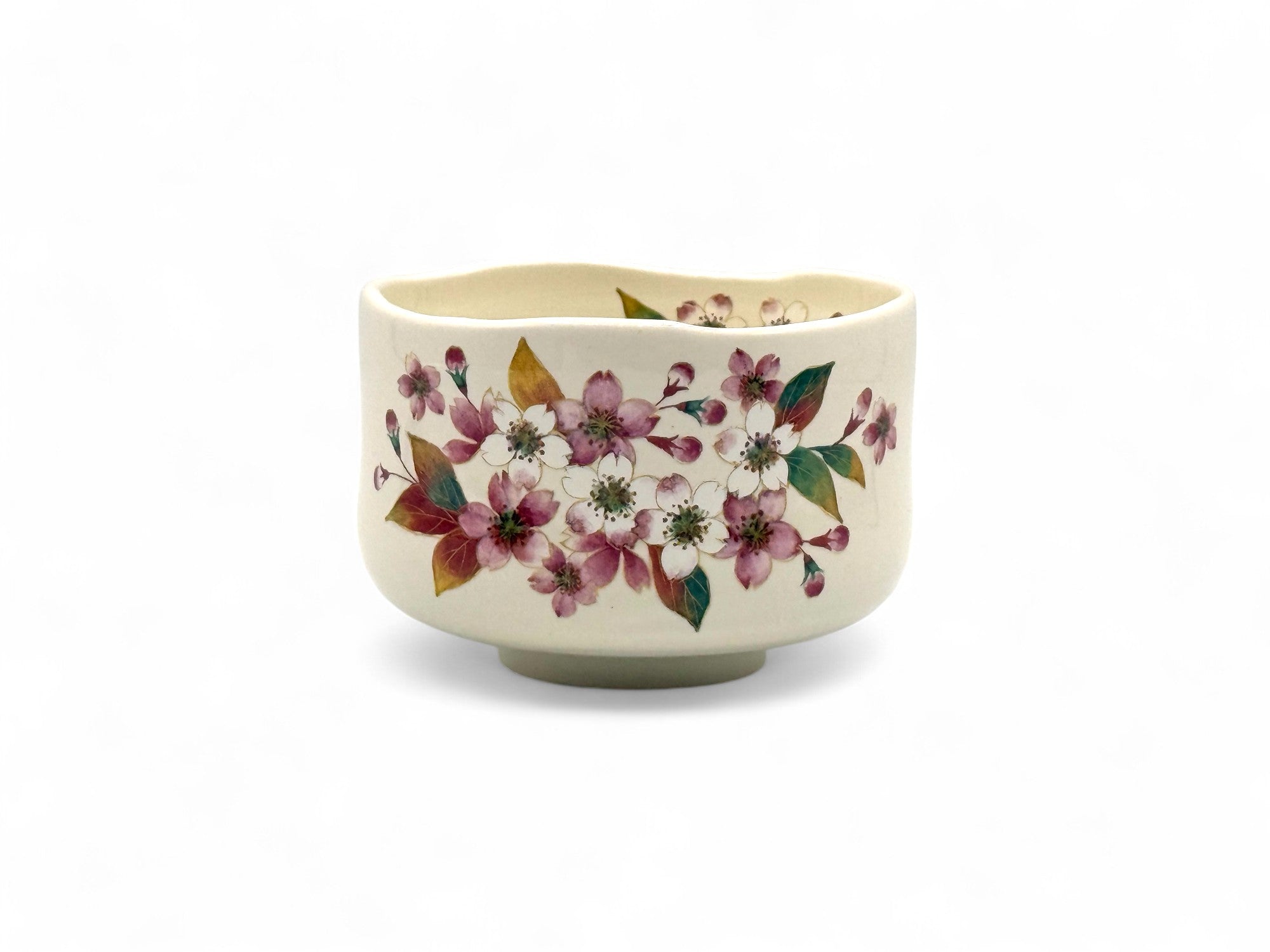 Cherry Hana White Mini Mino-yaki Chawan - Japanese Mini Matcha Bowl