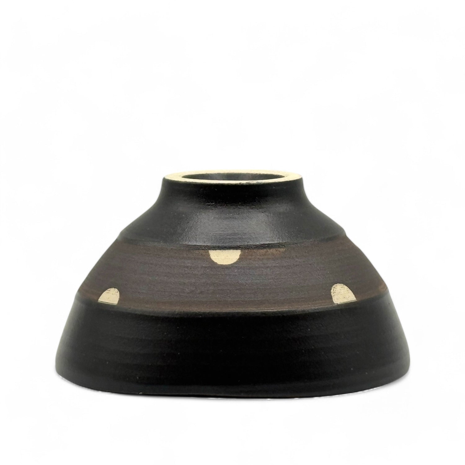 Shinko Black Polka Dot Mino-yaki Ido Chawan - Japanese Mini Matcha Bowl