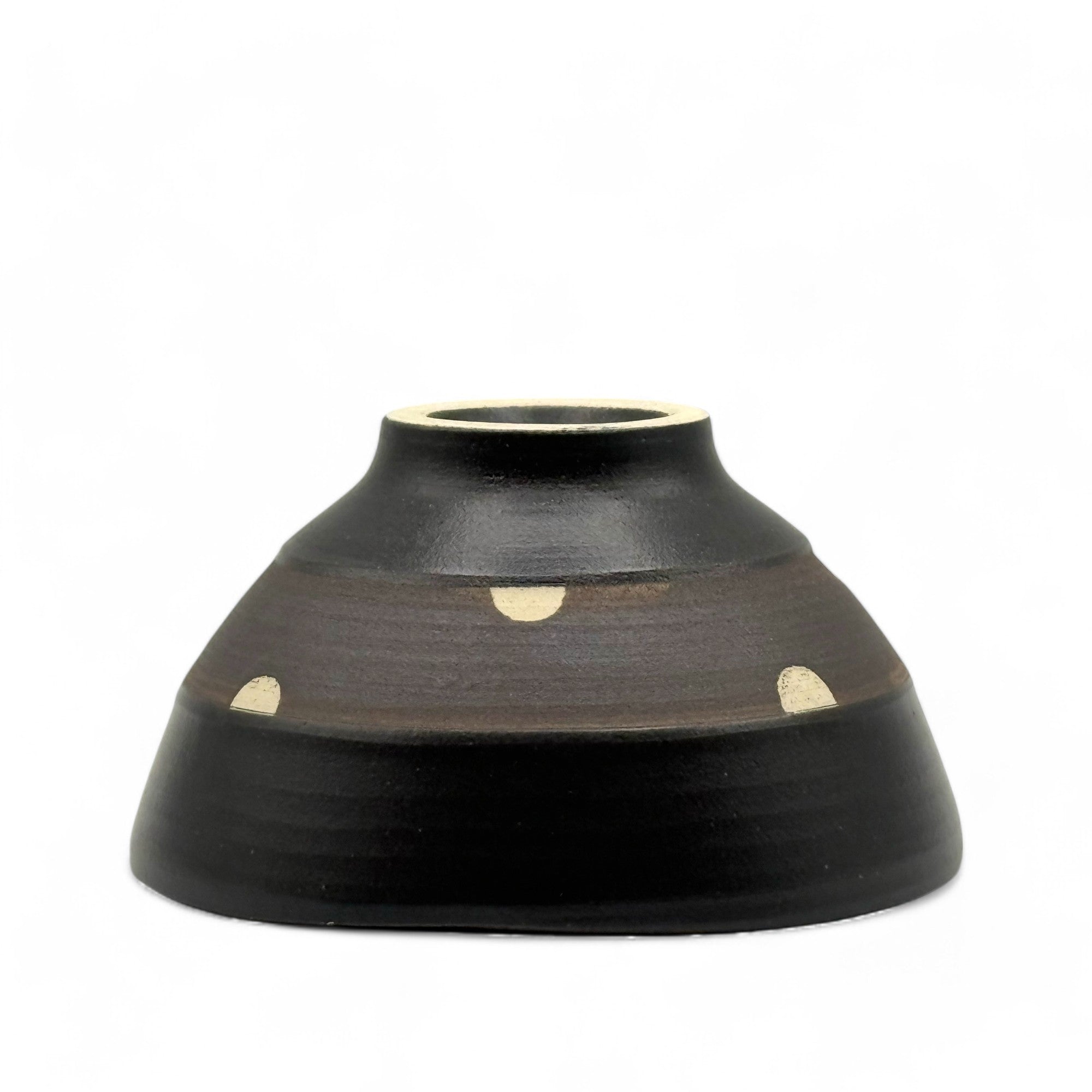 Shinko Black Polka Dot Mino-yaki Ido Chawan - Japanese Mini Matcha Bowl