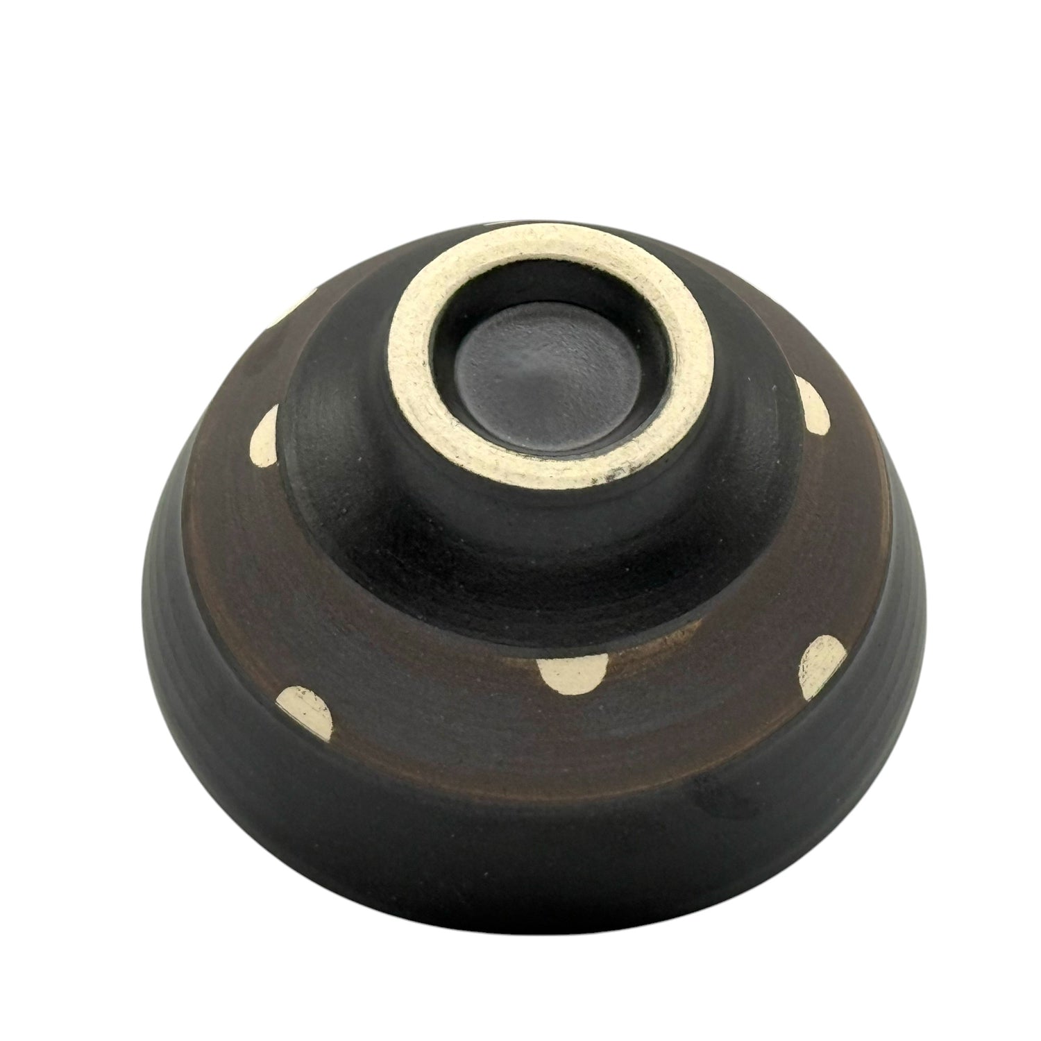 Shinko Black Polka Dot Mino-yaki Ido Chawan - Japanese Mini Matcha Bowl