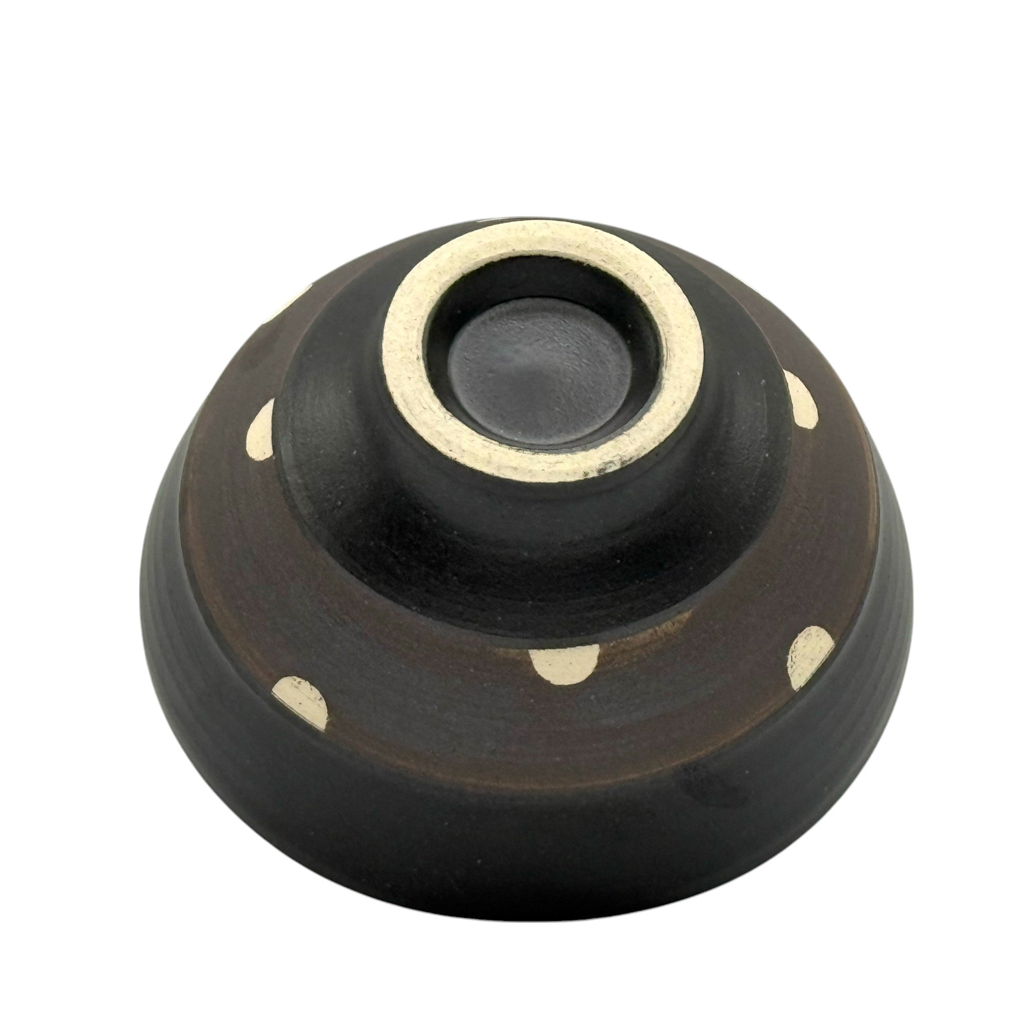 Shinko Black Polka Dot Mino-yaki Ido Chawan - Japanese Mini Matcha Bowl