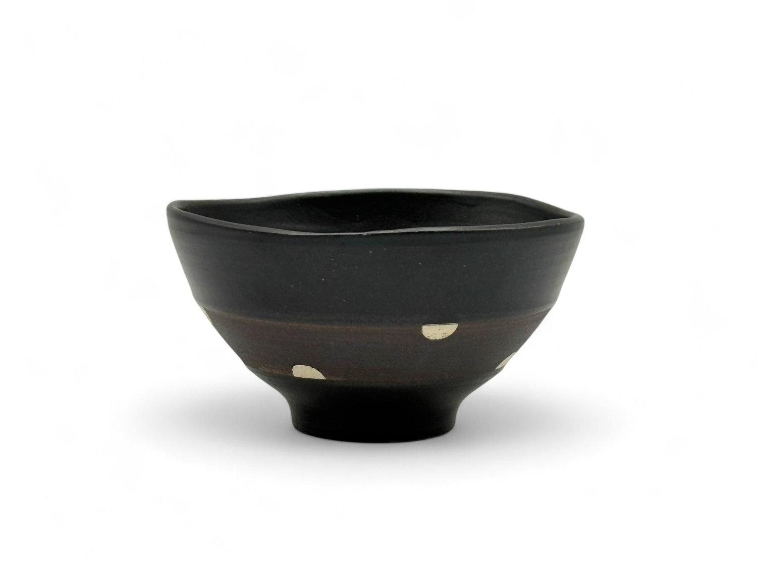 Shinko Black Polka Dot Mino-yaki Ido Chawan - Japanese Mini Matcha Bowl