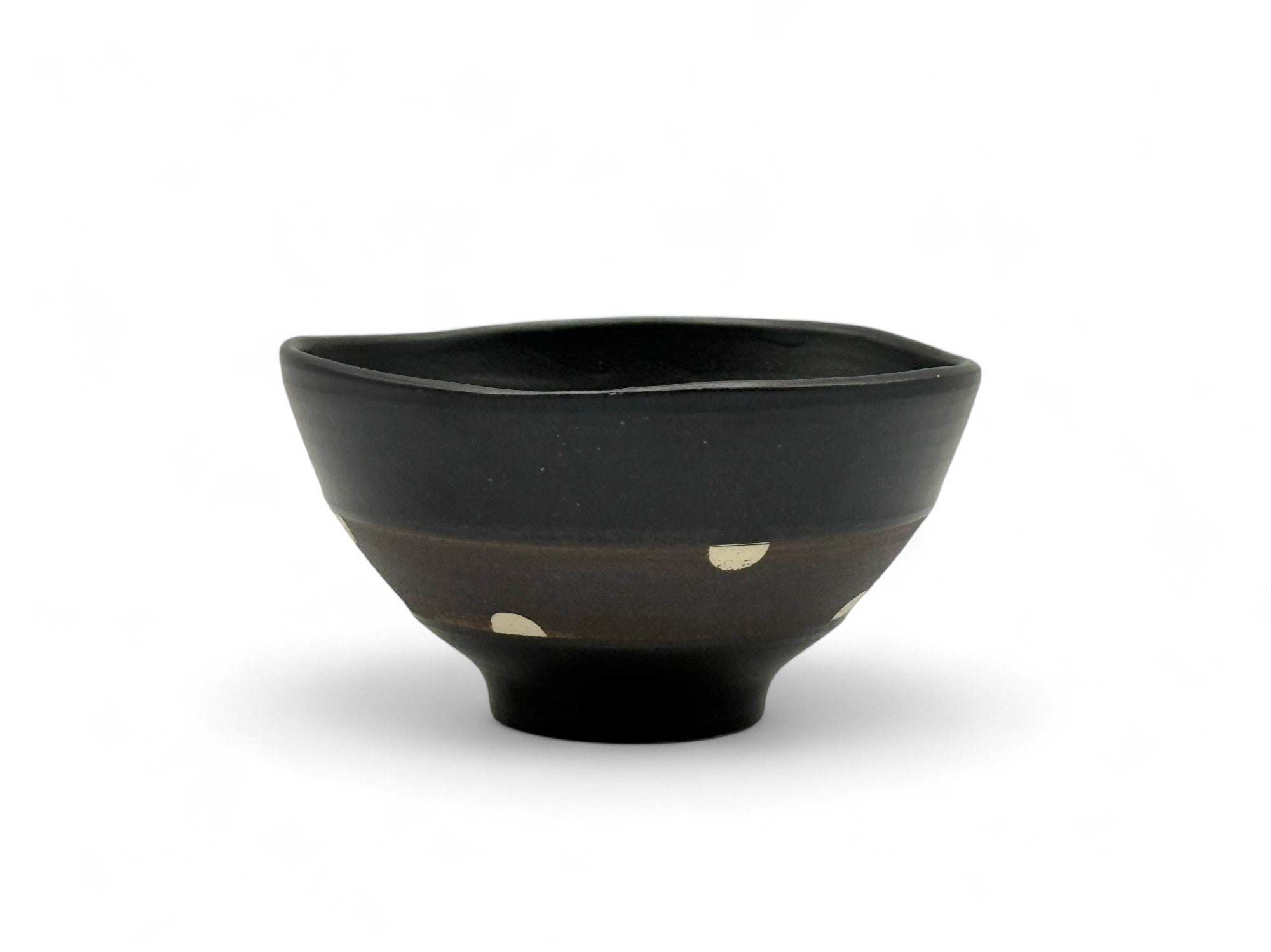 Shinko Black Polka Dot Mino-yaki Ido Chawan - Japanese Mini Matcha Bowl