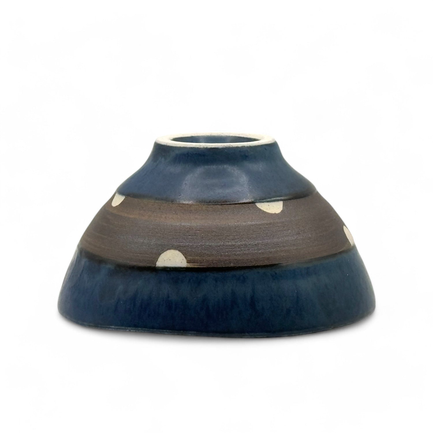 Shinko Blue Polka Dot Mino-yaki Ido Chawan - Japanese Mini Matcha Bowl