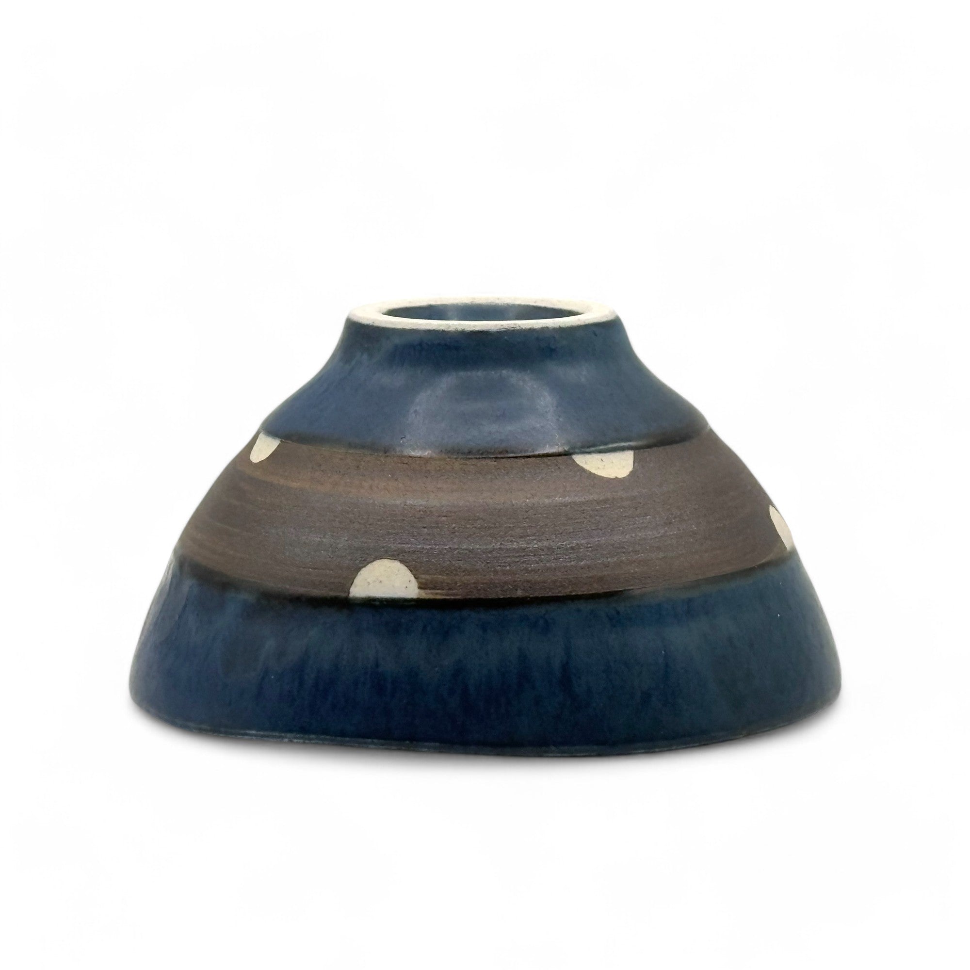 Shinko Blue Polka Dot Mino-yaki Ido Chawan - Japanese Mini Matcha Bowl