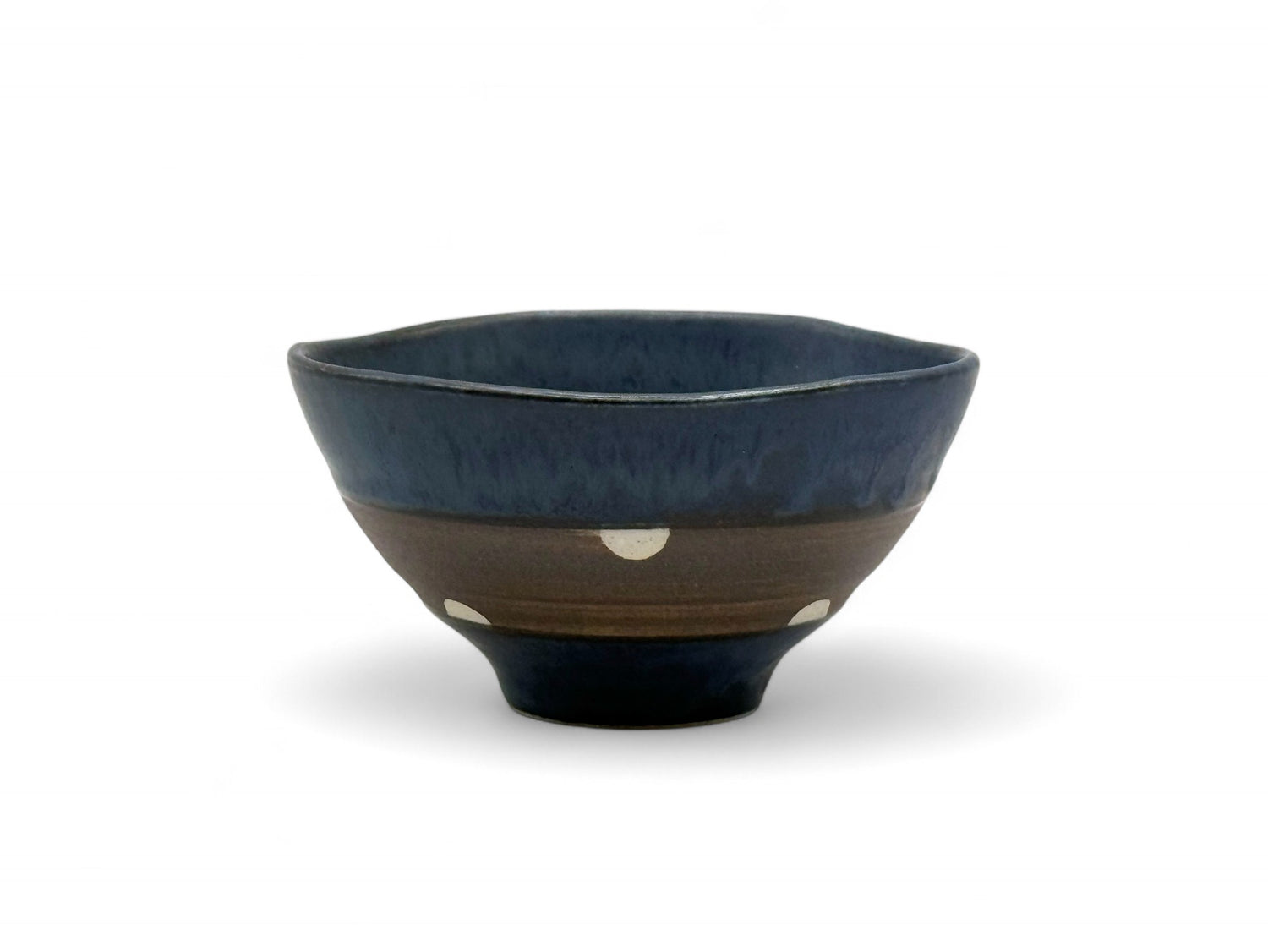 Shinko Blue Polka Dot Mino-yaki Ido Chawan - Japanese Mini Matcha Bowl