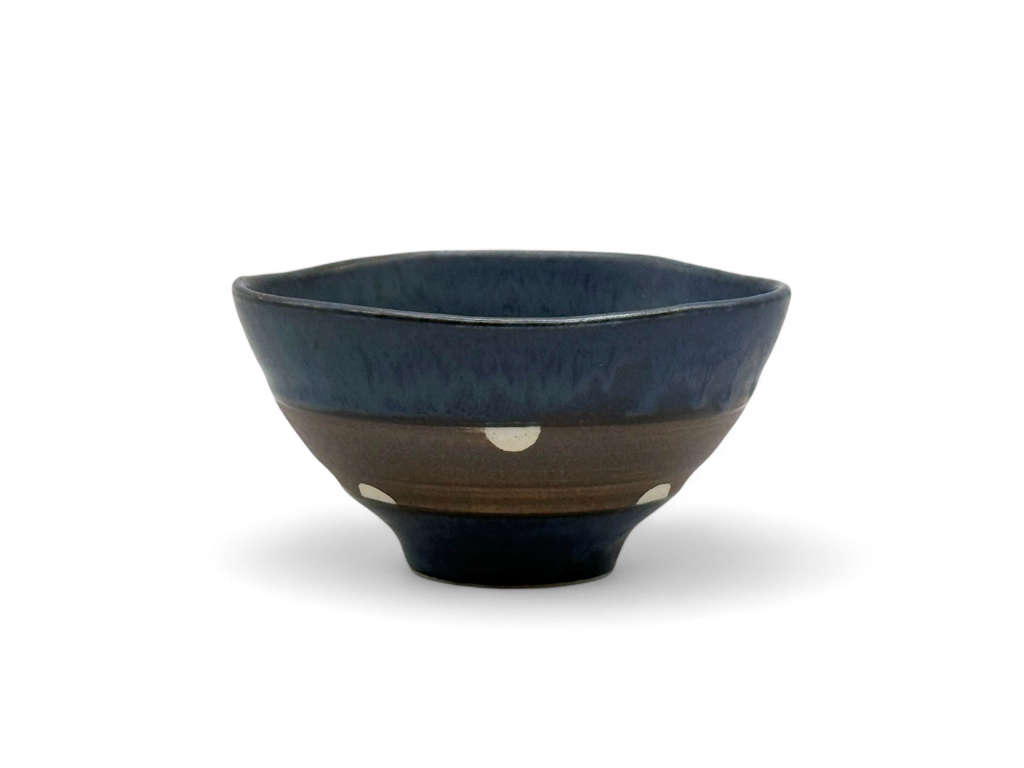 Shinko Blue Polka Dot Mino-yaki Ido Chawan - Japanese Mini Matcha Bowl