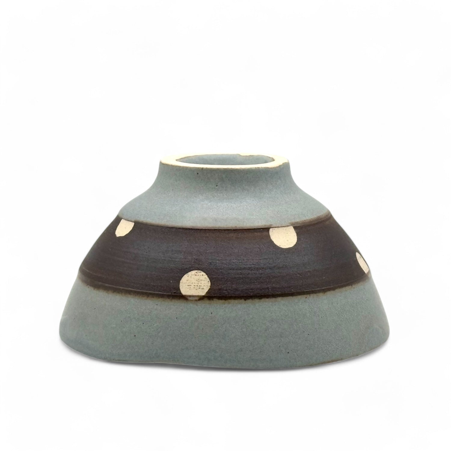Shinko Gray Polka Dot Mino-yaki Ido Chawan - Japanese Mini Matcha Bowl