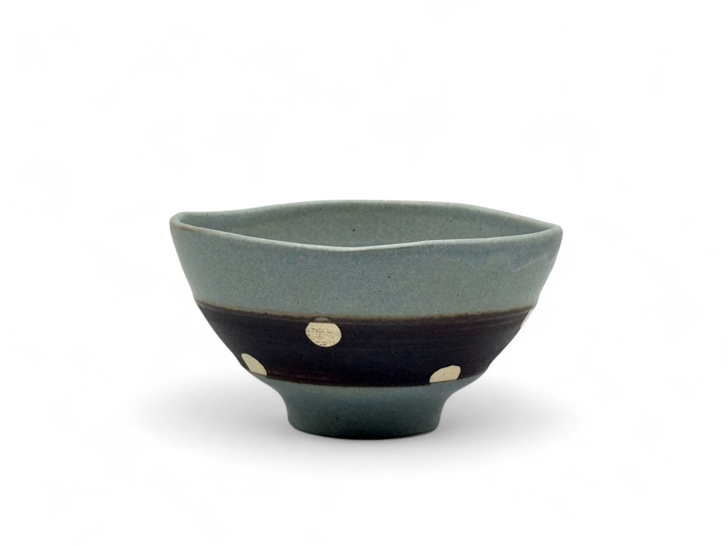 Shinko Gray Polka Dot Mino-yaki Ido Chawan - Japanese Mini Matcha Bowl